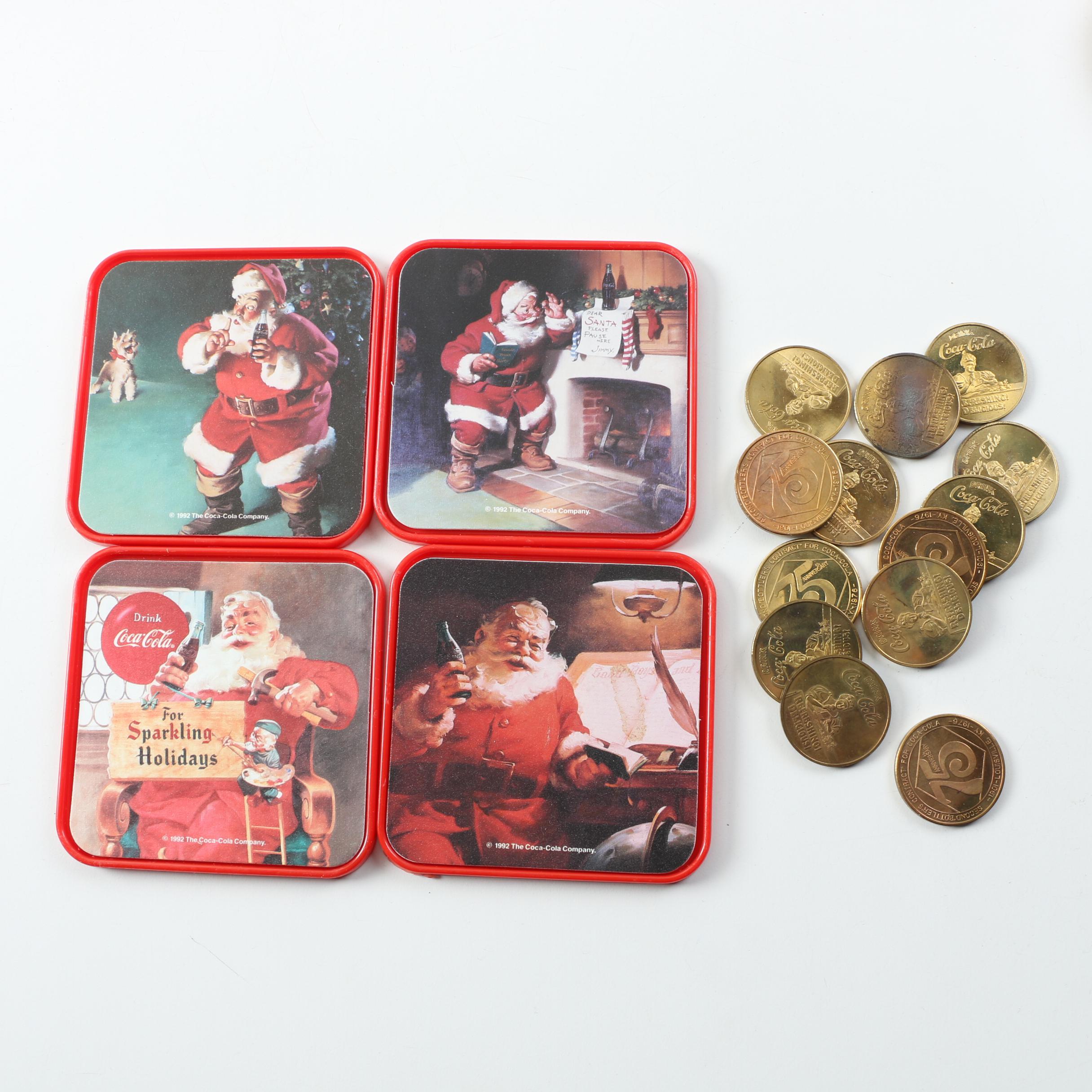 Coca-Cola Clock, Posters, Tokens and Other Assorted Collectibles Cigar Box