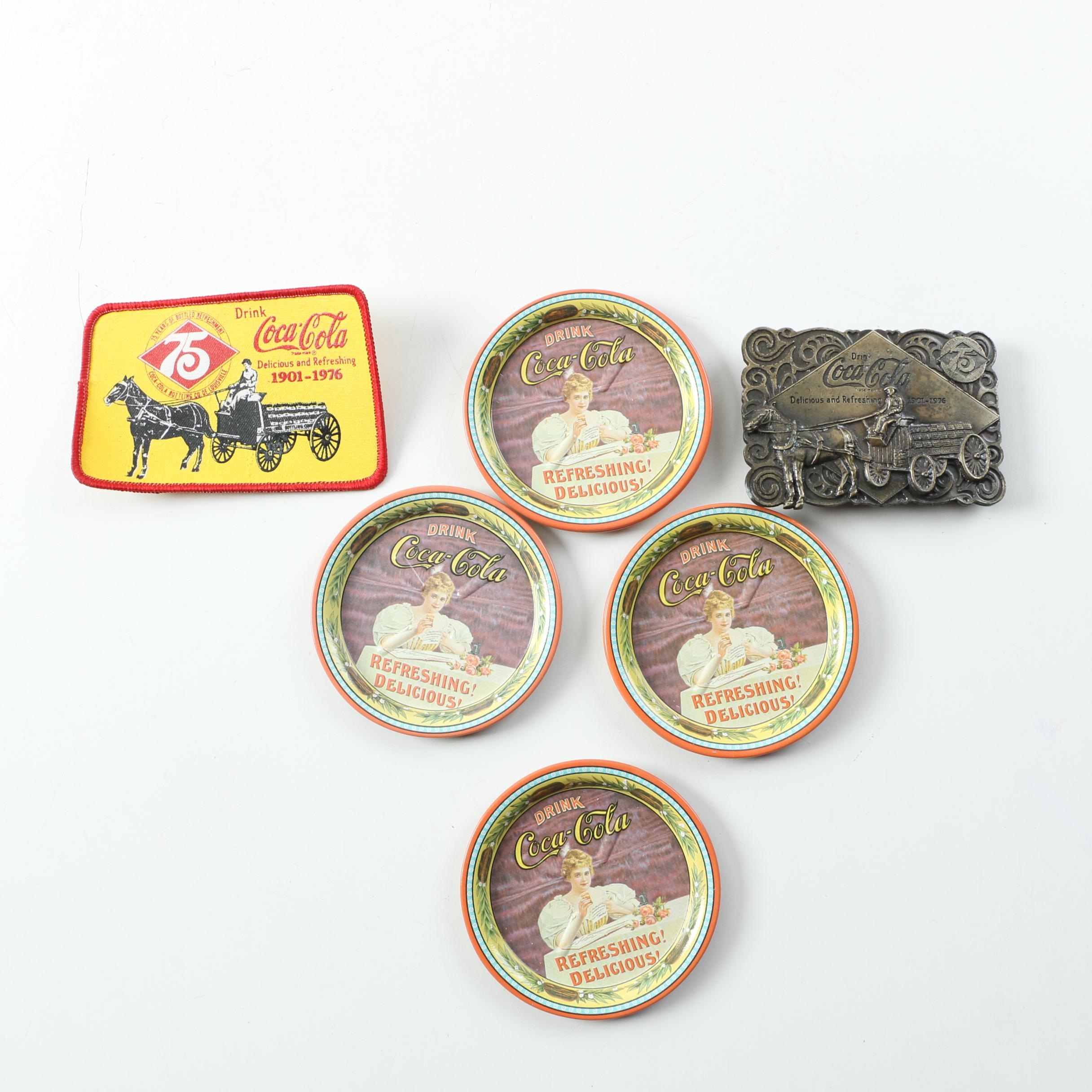 Coca-Cola Clock, Posters, Tokens and Other Assorted Collectibles Cigar Box