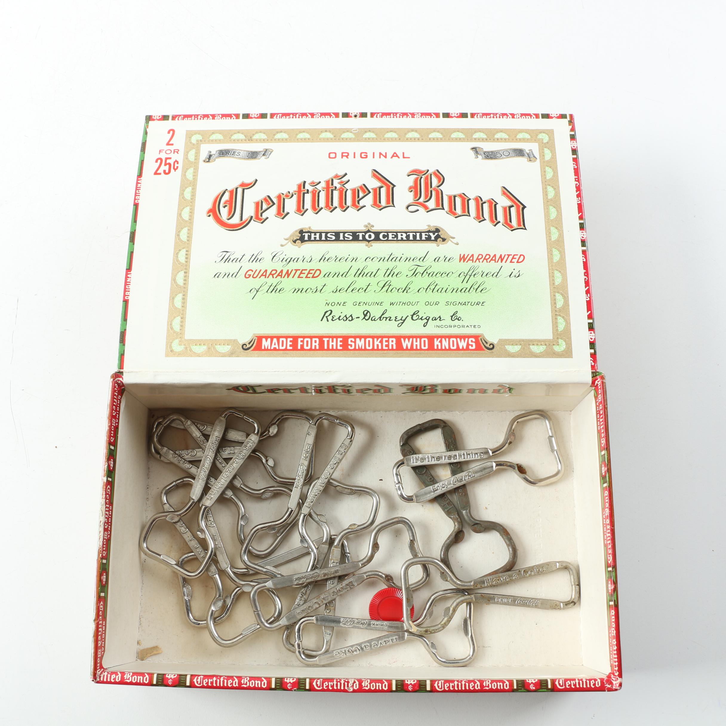 Coca-Cola Clock, Posters, Tokens and Other Assorted Collectibles Cigar Box