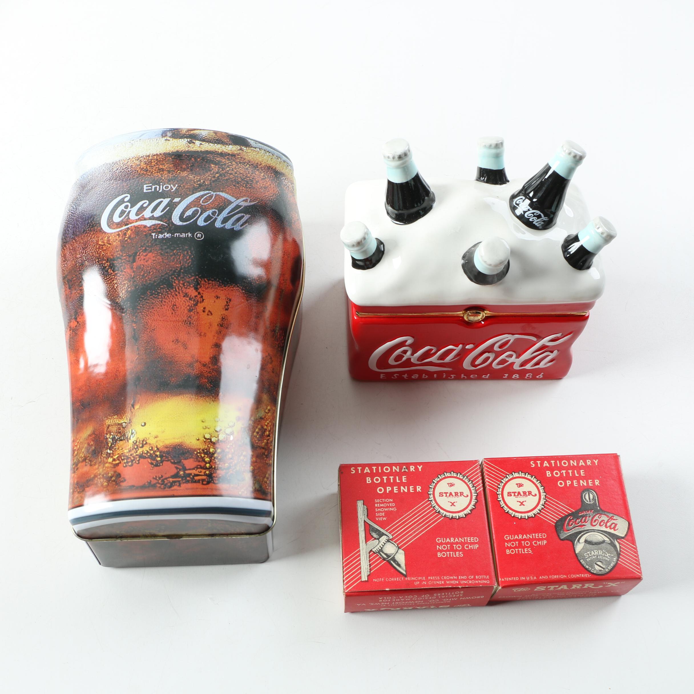 Coca-Cola Clock, Posters, Tokens and Other Assorted Collectibles Cigar Box