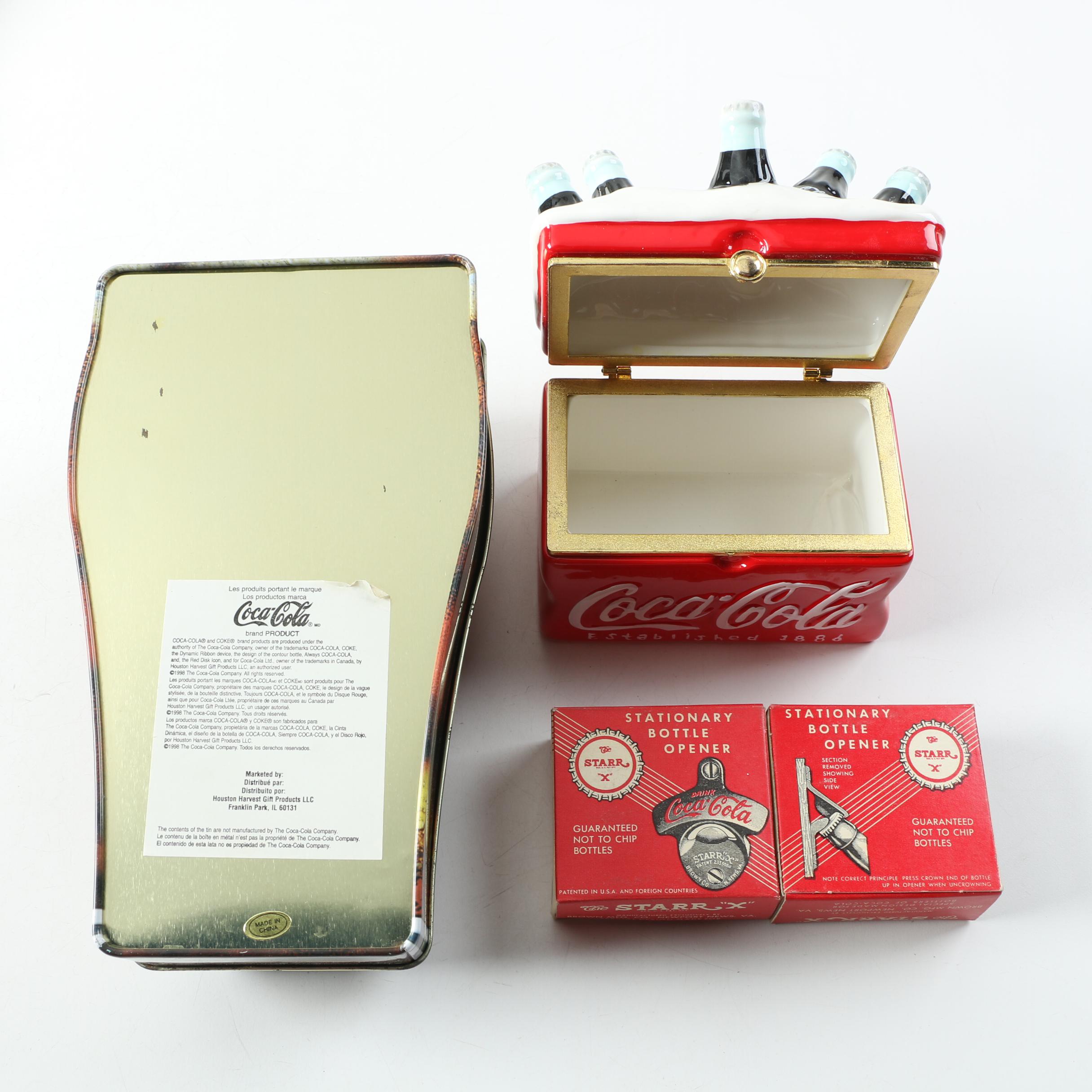 Coca-Cola Clock, Posters, Tokens and Other Assorted Collectibles Cigar Box