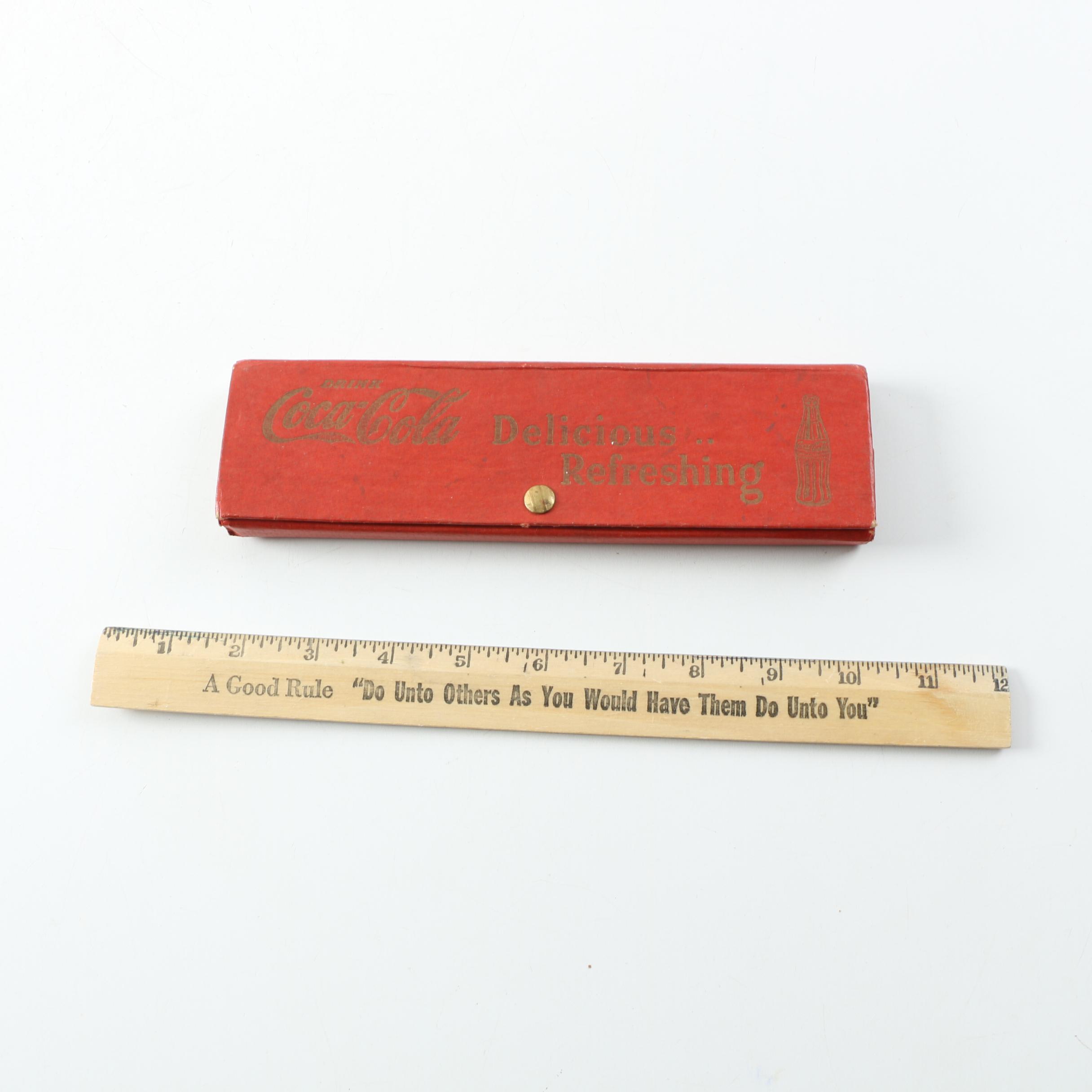 Coca-Cola Clock, Posters, Tokens and Other Assorted Collectibles Cigar Box