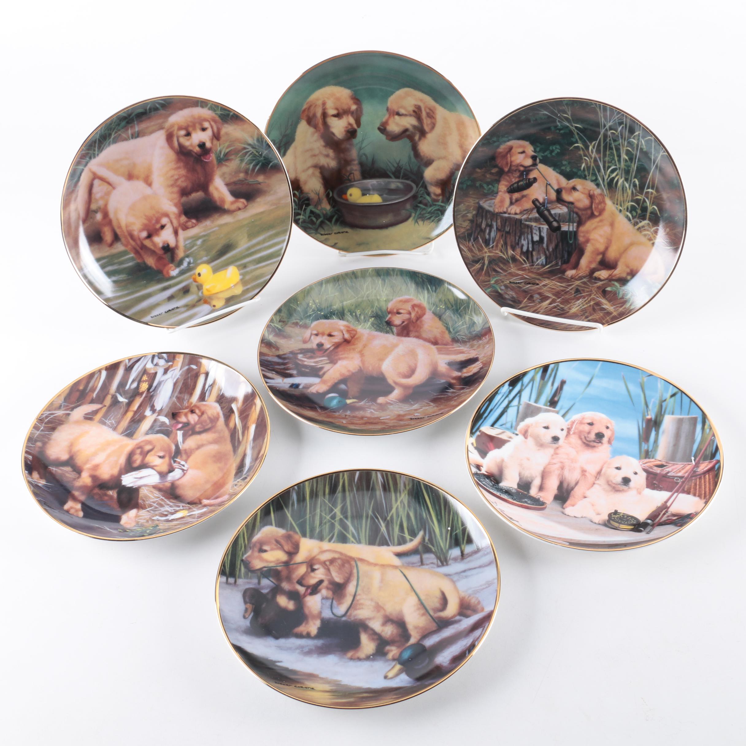 Robert Christie for Franklin Mint Collectible Porcelain Plates Featuring Puppies