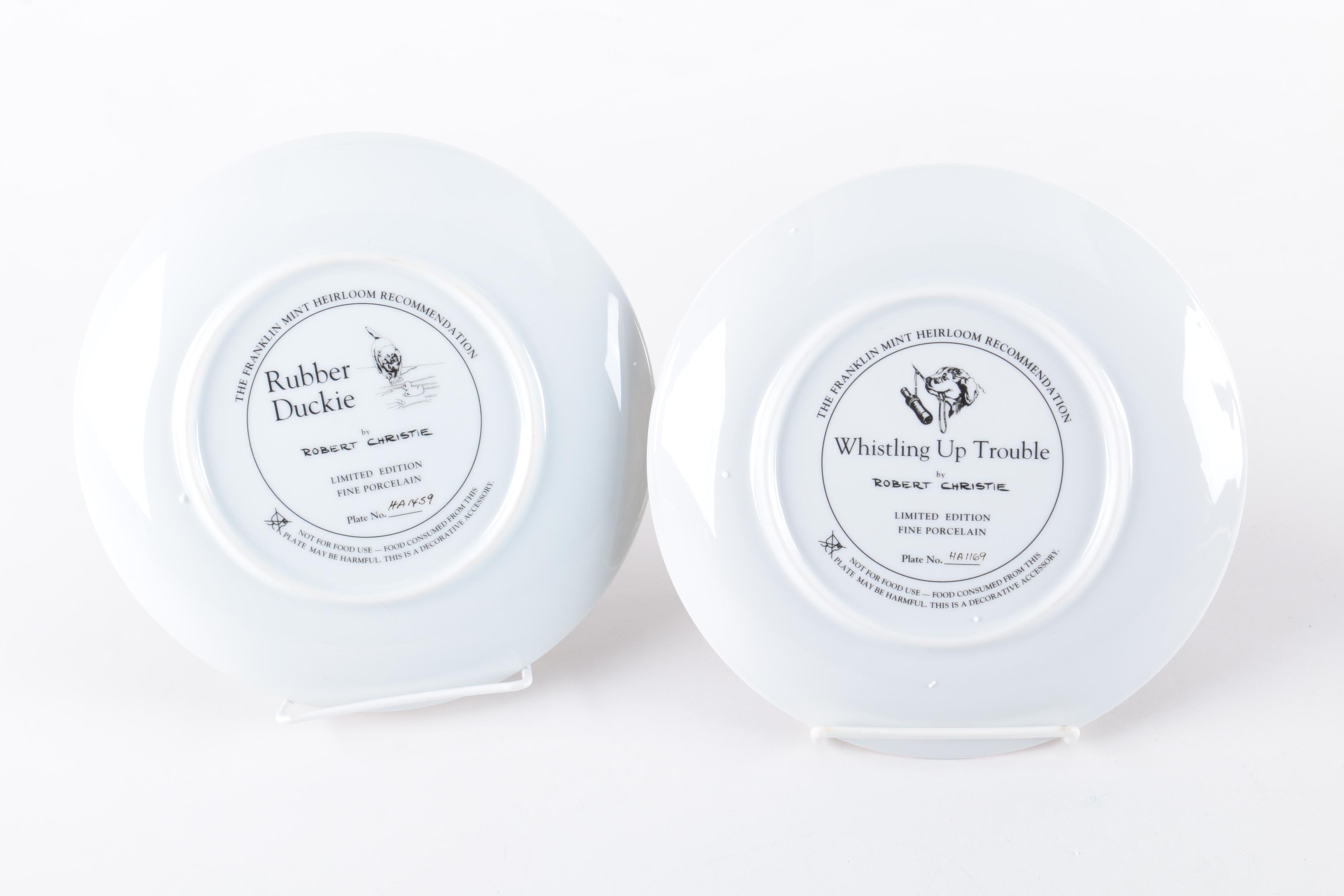 Robert Christie for Franklin Mint Collectible Porcelain Plates Featuring Puppies