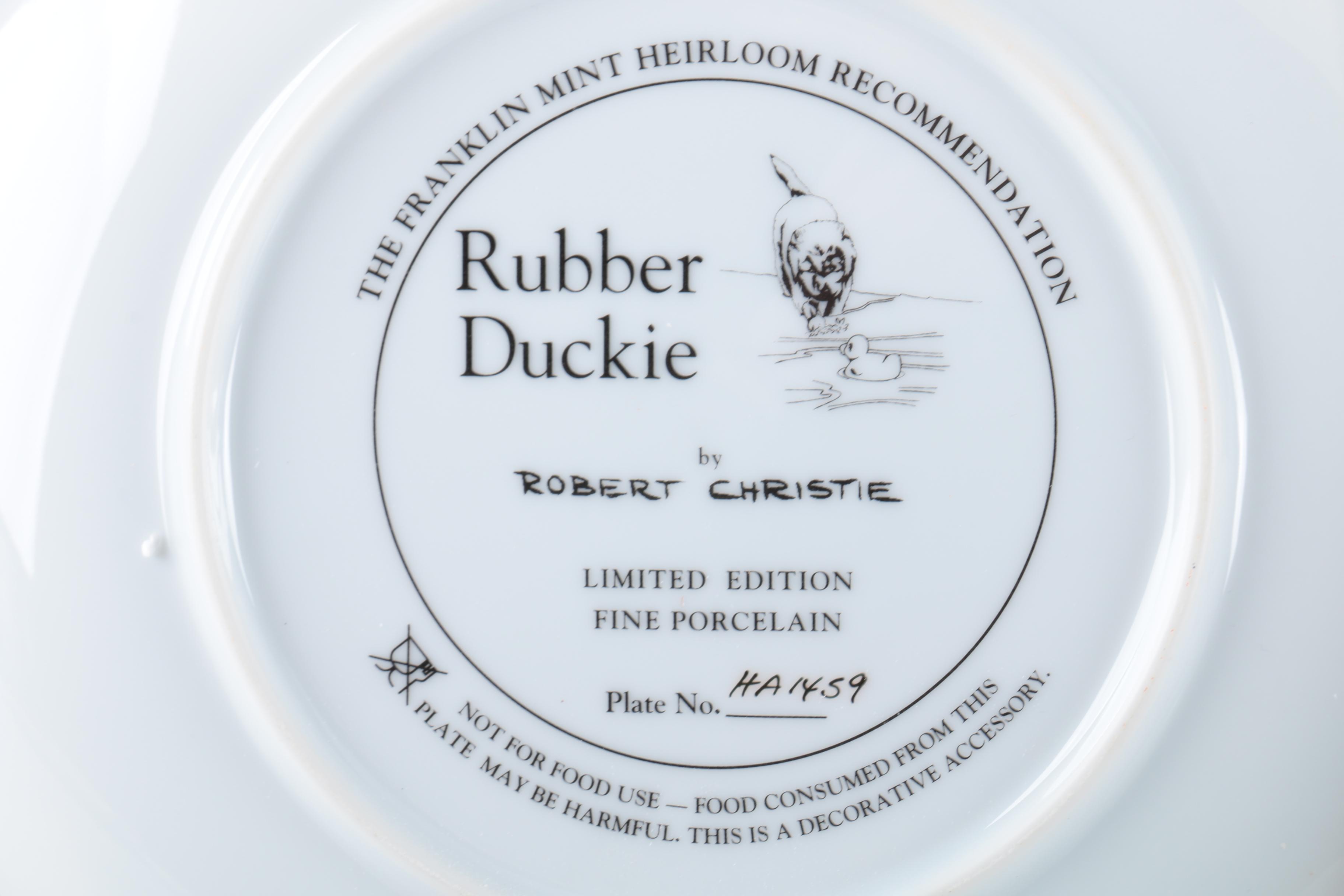 Robert Christie for Franklin Mint Collectible Porcelain Plates Featuring Puppies