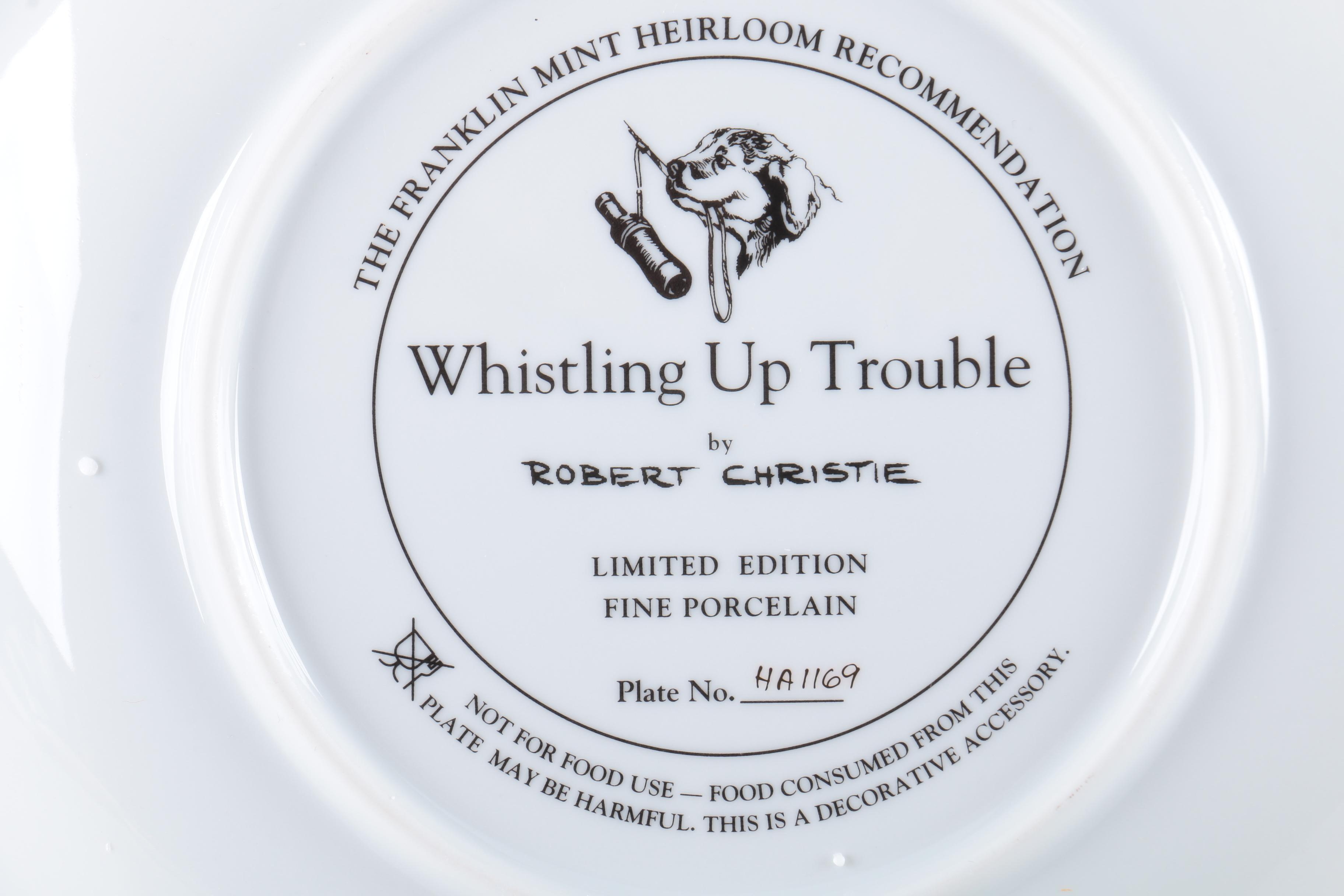 Robert Christie for Franklin Mint Collectible Porcelain Plates Featuring Puppies