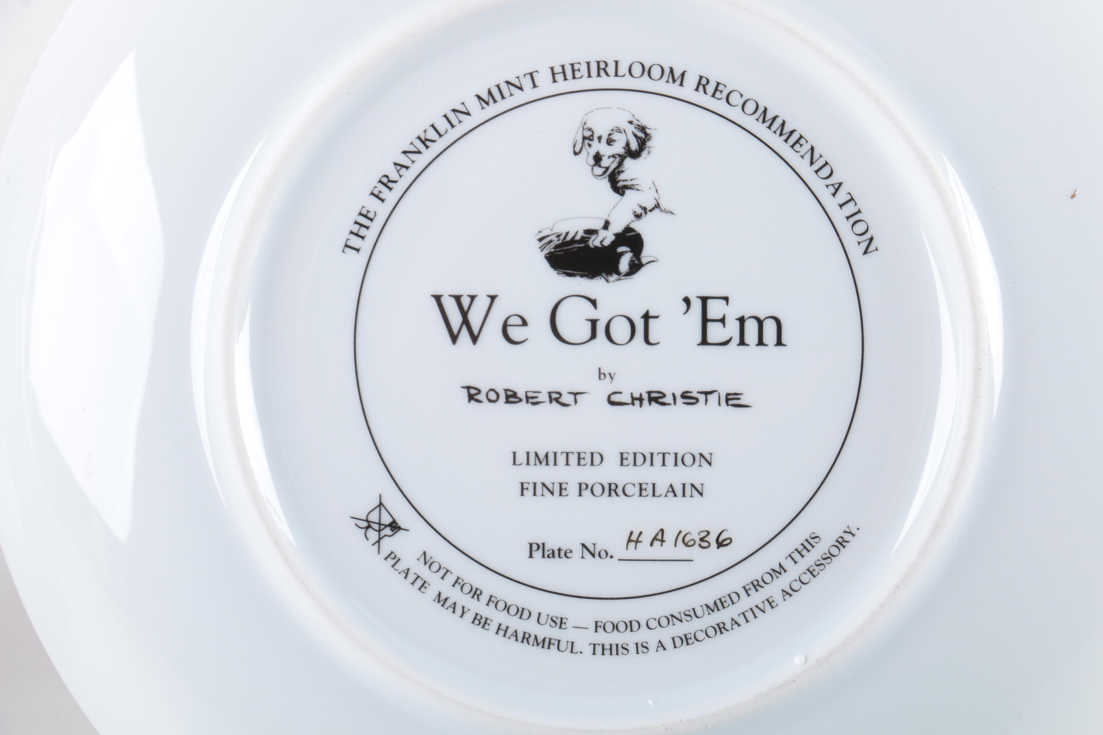 Robert Christie for Franklin Mint Collectible Porcelain Plates Featuring Puppies