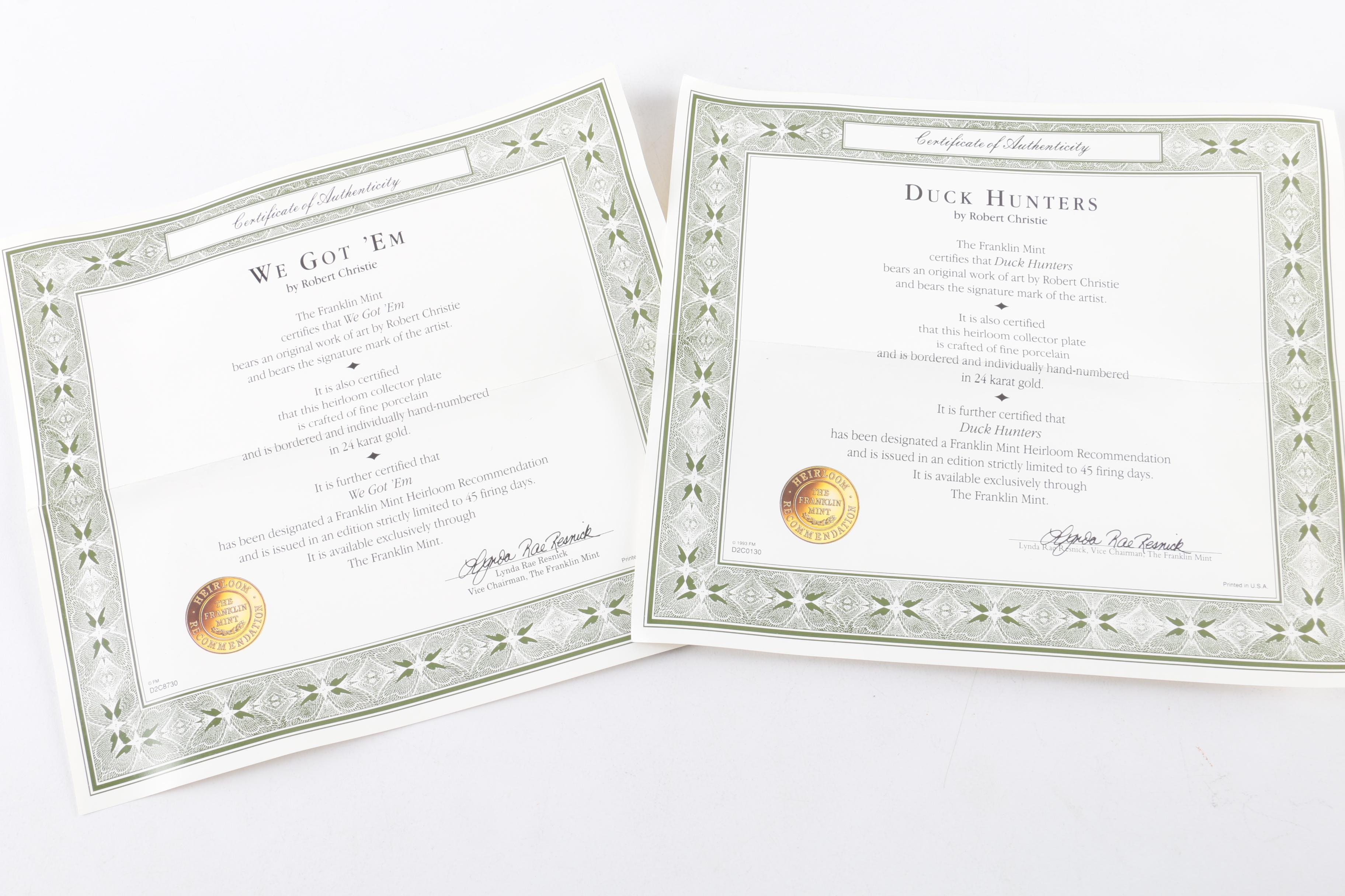 Robert Christie for Franklin Mint Collectible Porcelain Plates Featuring Puppies