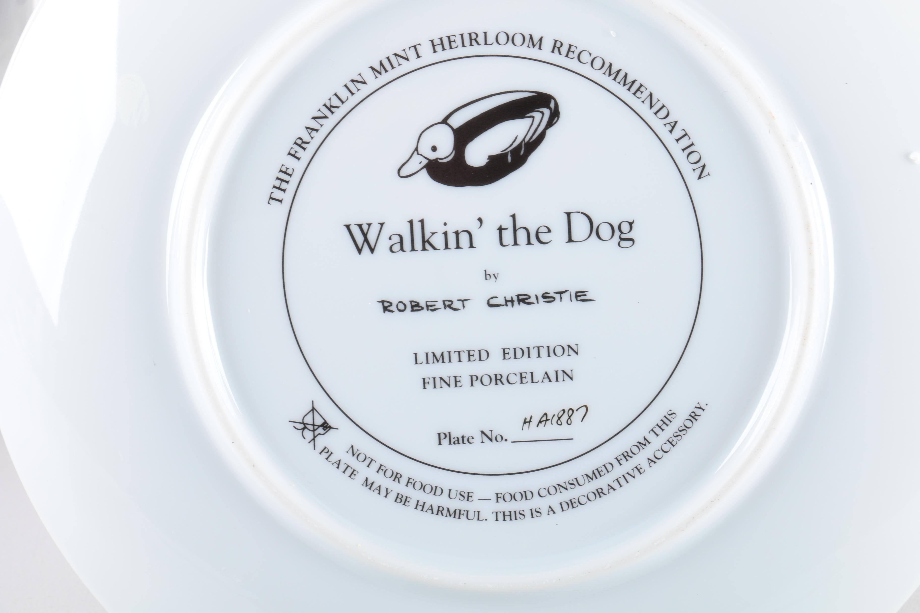 Robert Christie for Franklin Mint Collectible Porcelain Plates Featuring Puppies