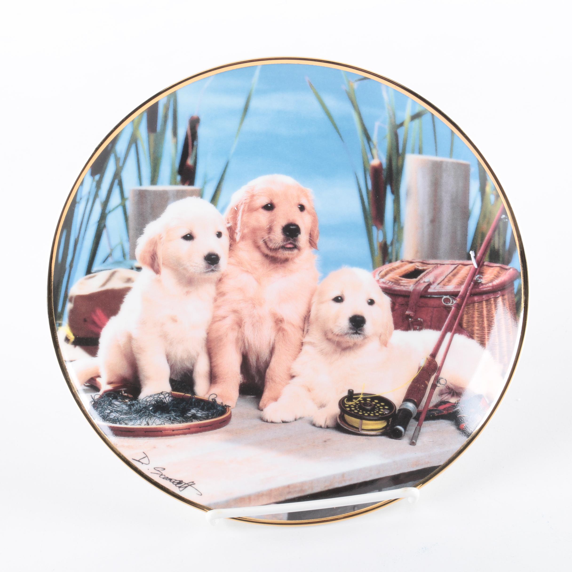 Robert Christie for Franklin Mint Collectible Porcelain Plates Featuring Puppies