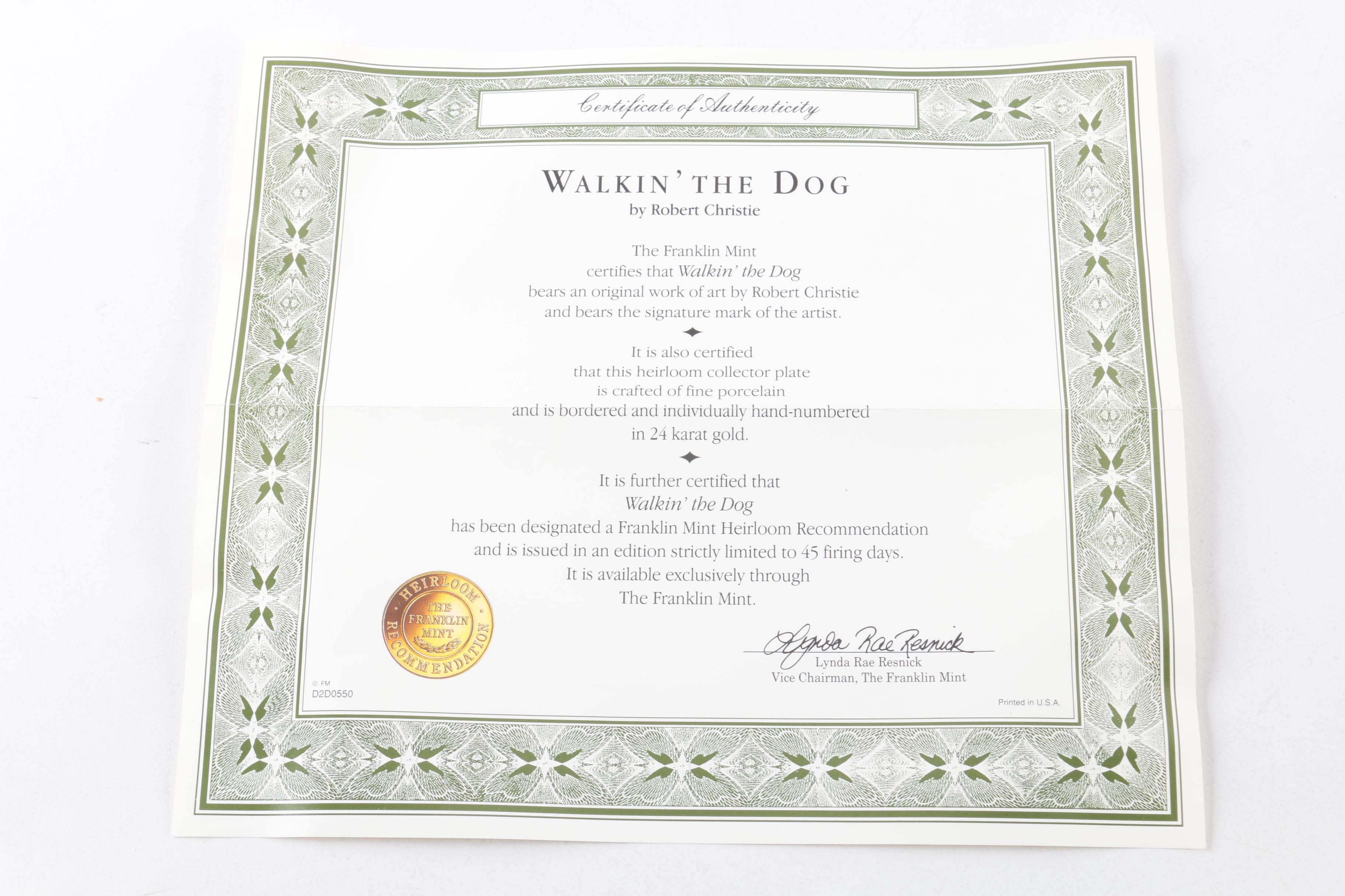 Robert Christie for Franklin Mint Collectible Porcelain Plates Featuring Puppies