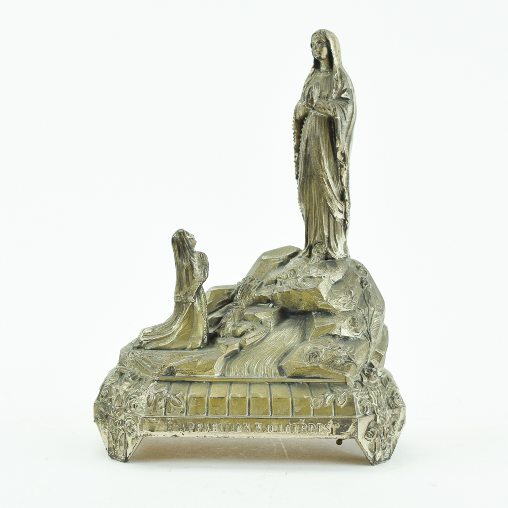 Vintage L' Apparition N.D. Lourdes French Cast Metal Music Box