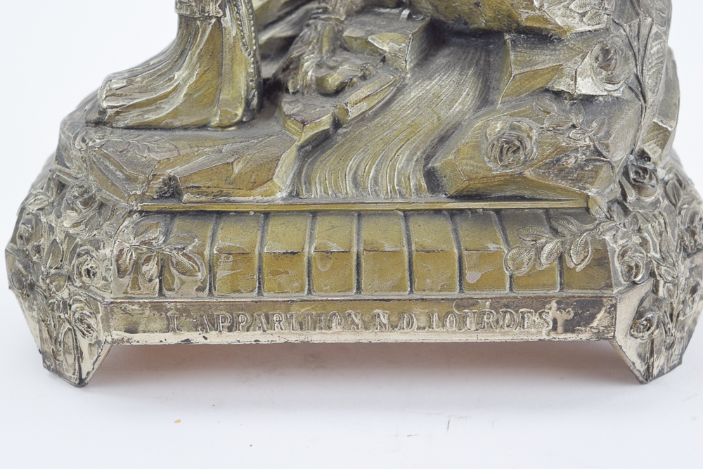 Vintage L' Apparition N.D. Lourdes French Cast Metal Music Box