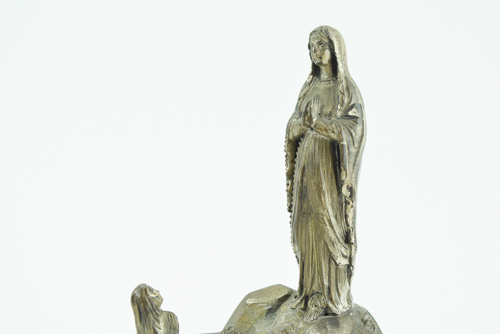 Vintage L' Apparition N.D. Lourdes French Cast Metal Music Box