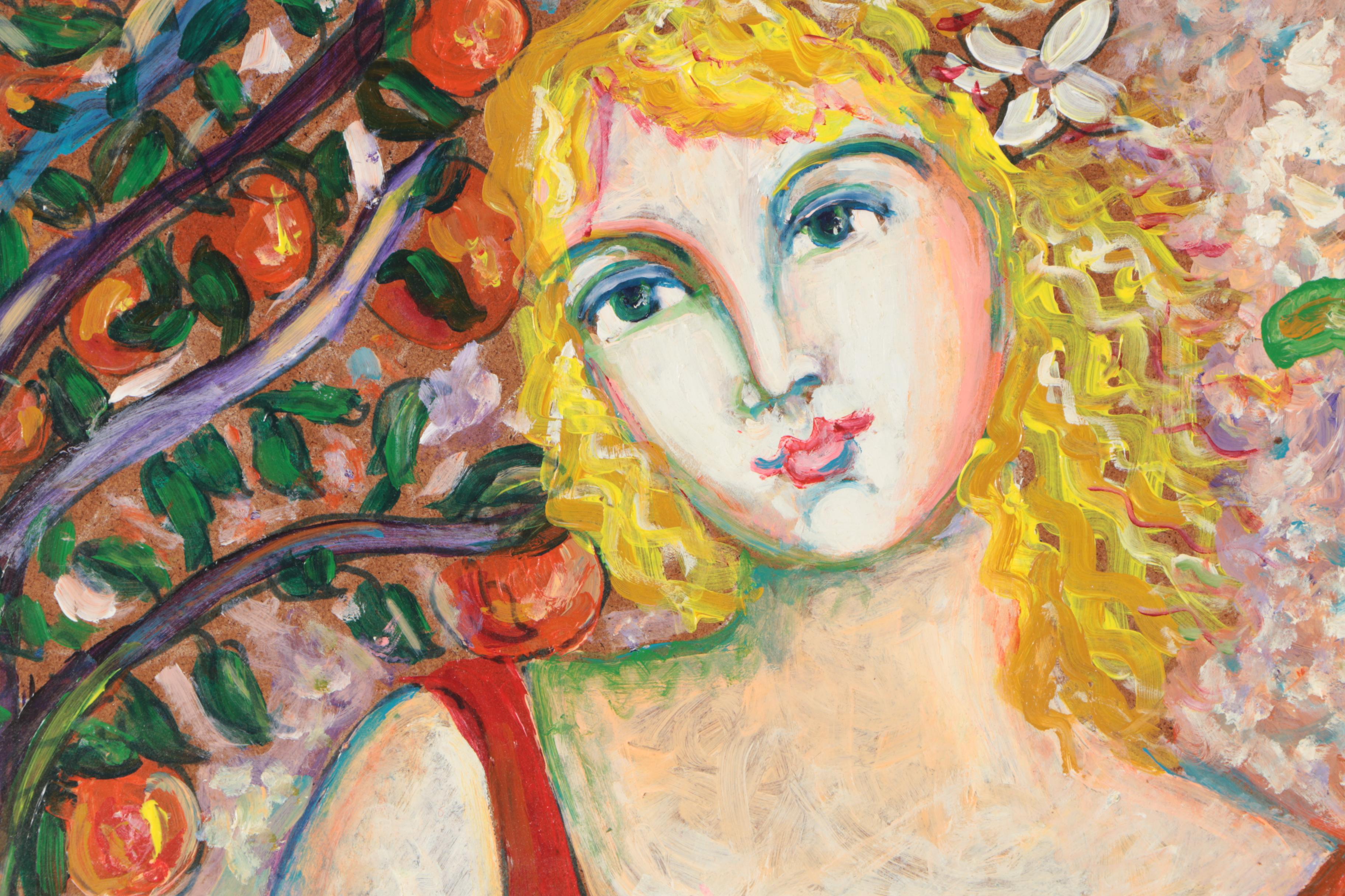 Sarah Kinan Oil Painting of Woman with Apple Tree