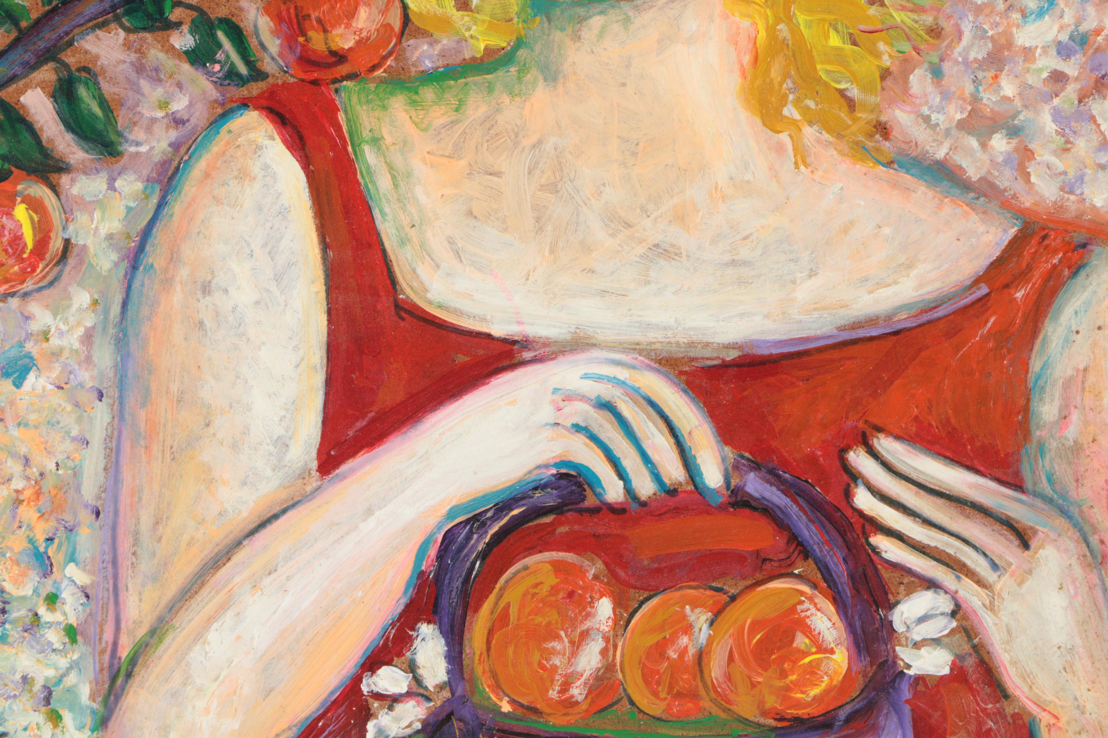 Sarah Kinan Oil Painting of Woman with Apple Tree