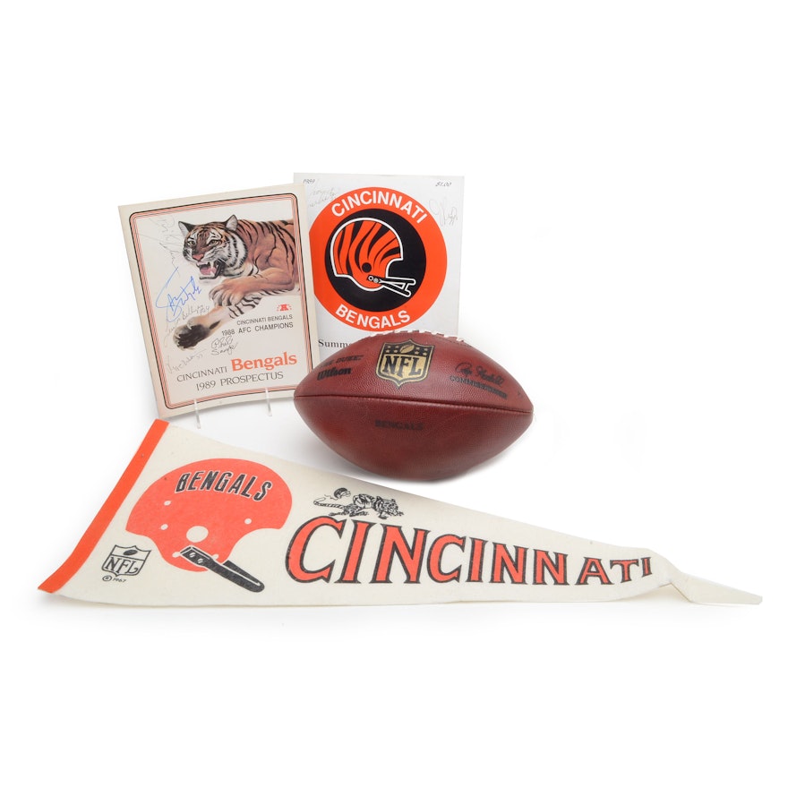 Vintage Bengals Signed Programs, a Football and Penannt