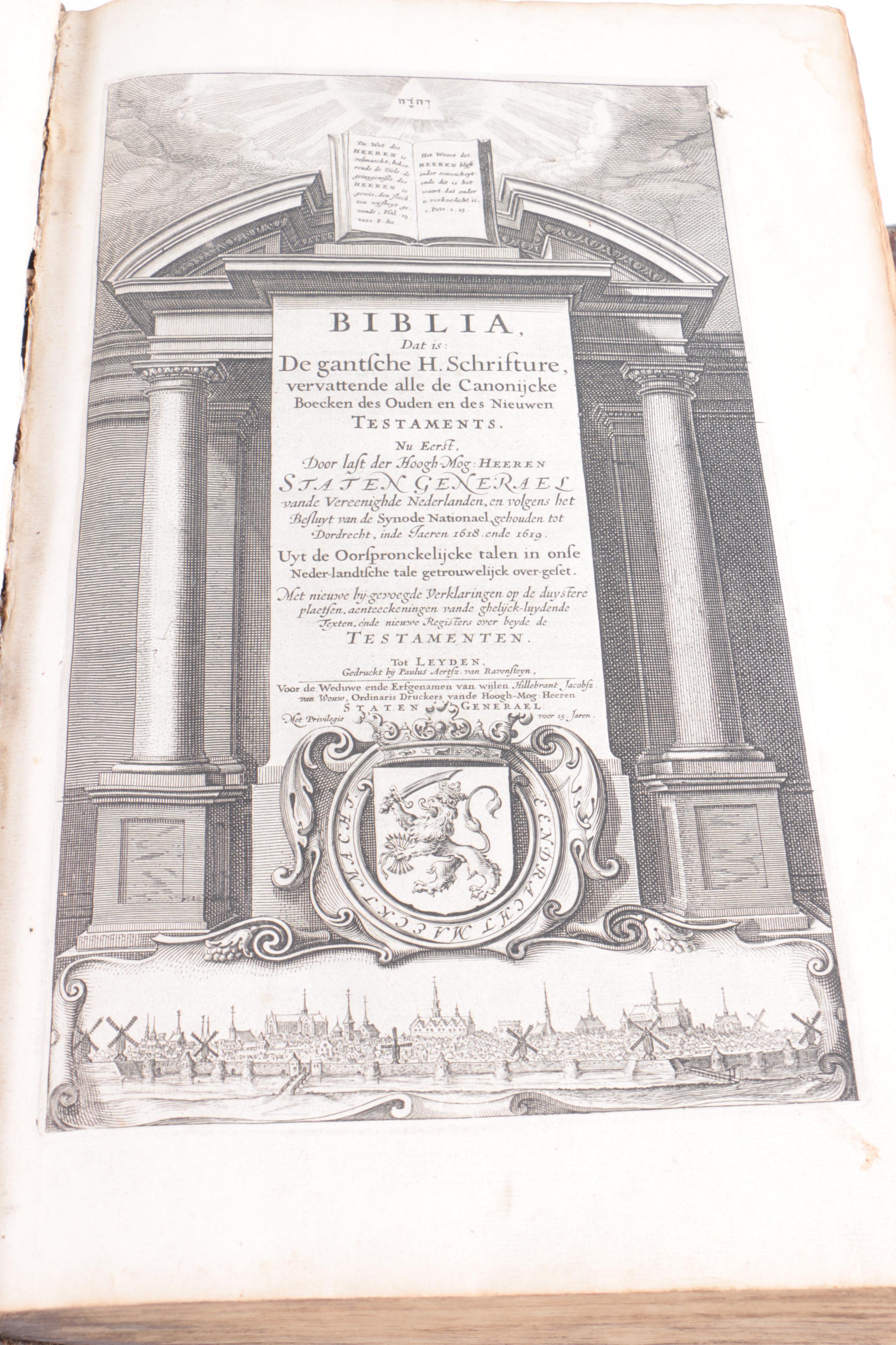 1637 First Edition Statenvertaling Dutch Bible with Oak Boards