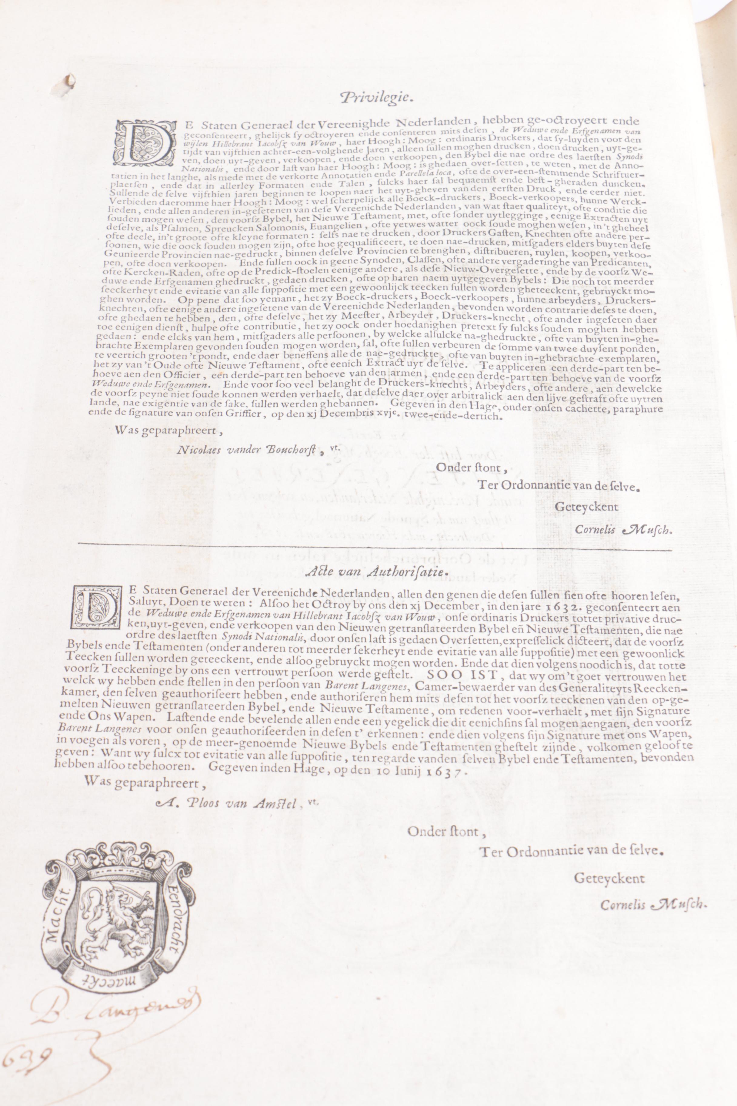 1637 First Edition Statenvertaling Dutch Bible with Oak Boards