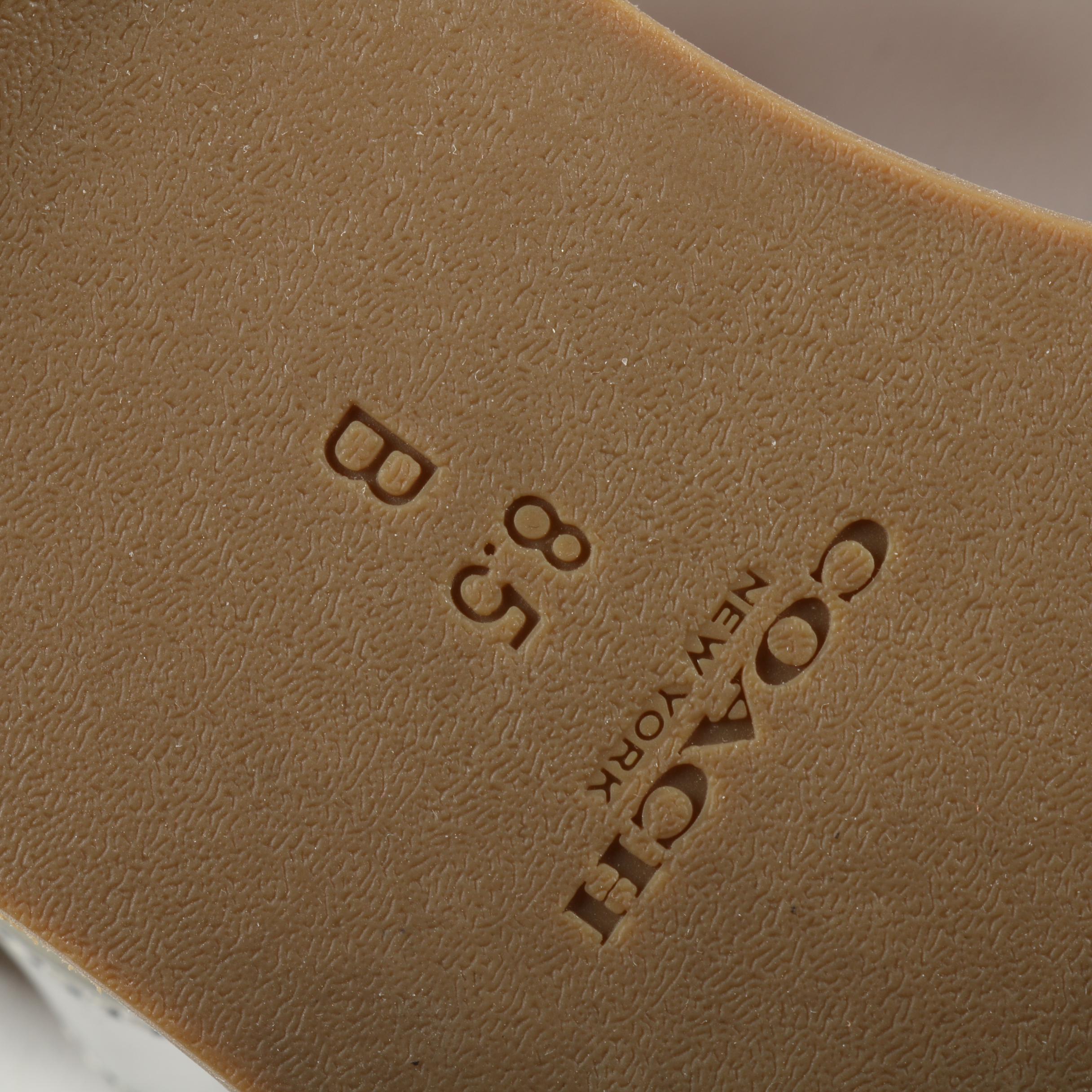 Coach Clarkson Silver Tone and Tan Leather Sandals