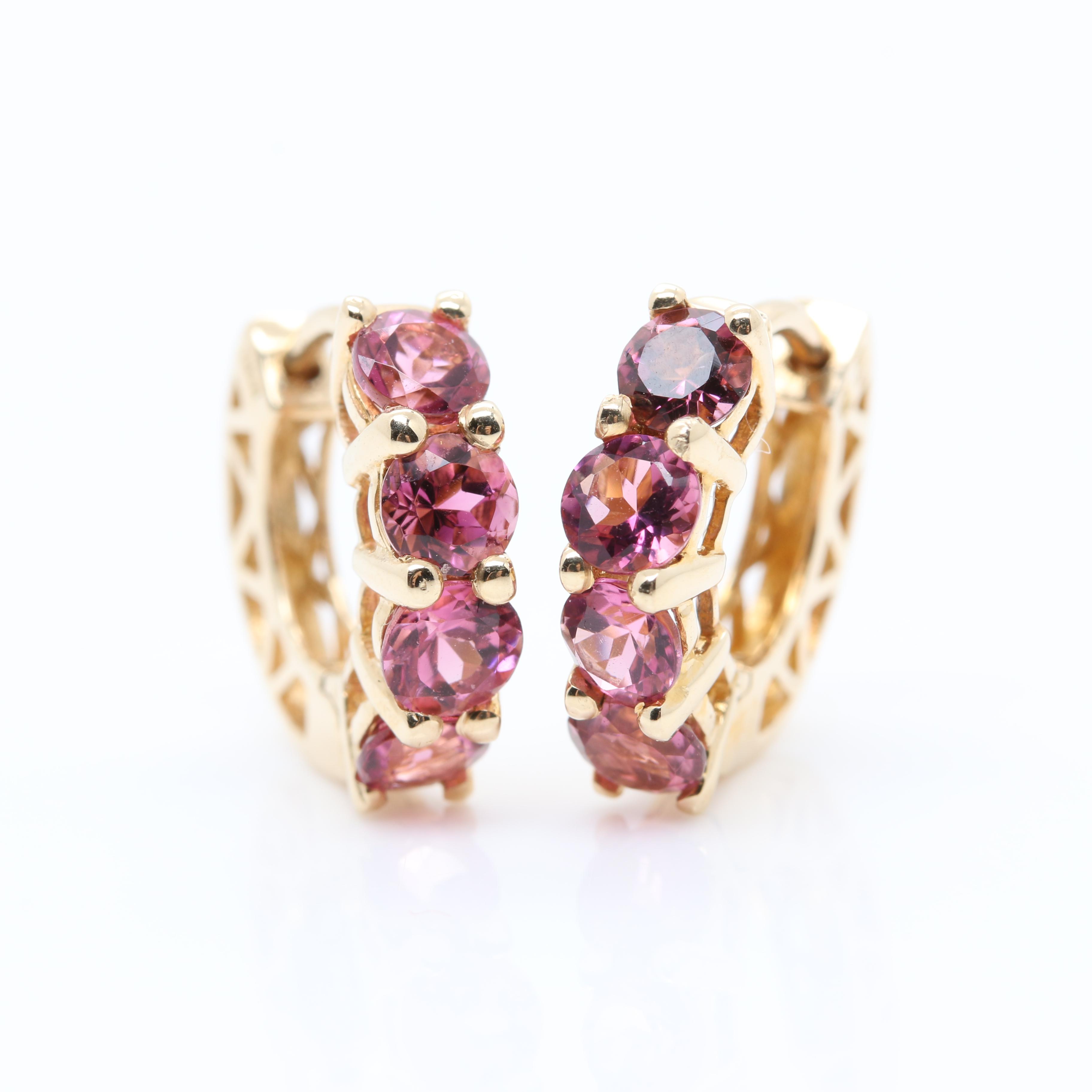 14K Yellow Gold Pink Tourmaline Earrings