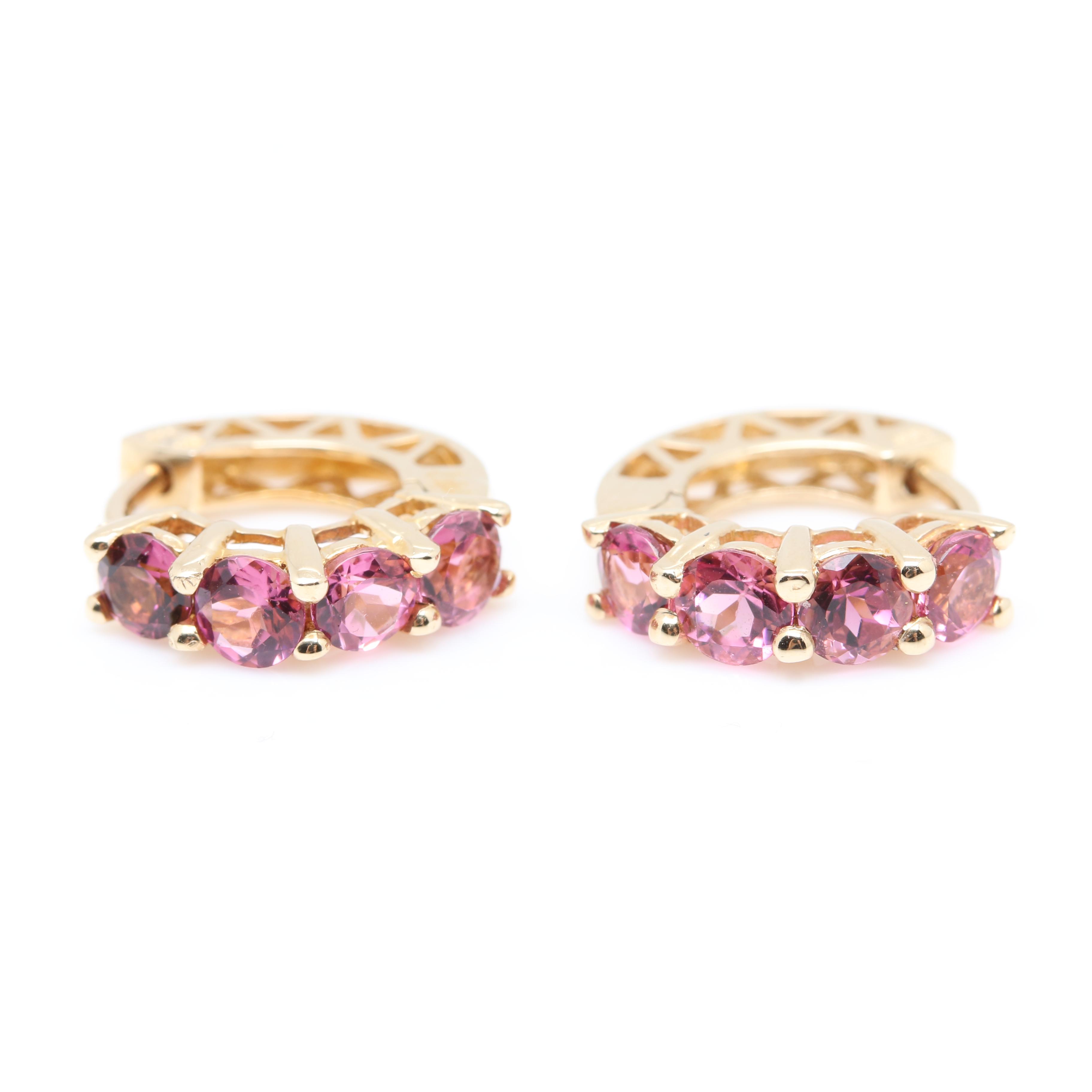 14K Yellow Gold Pink Tourmaline Earrings