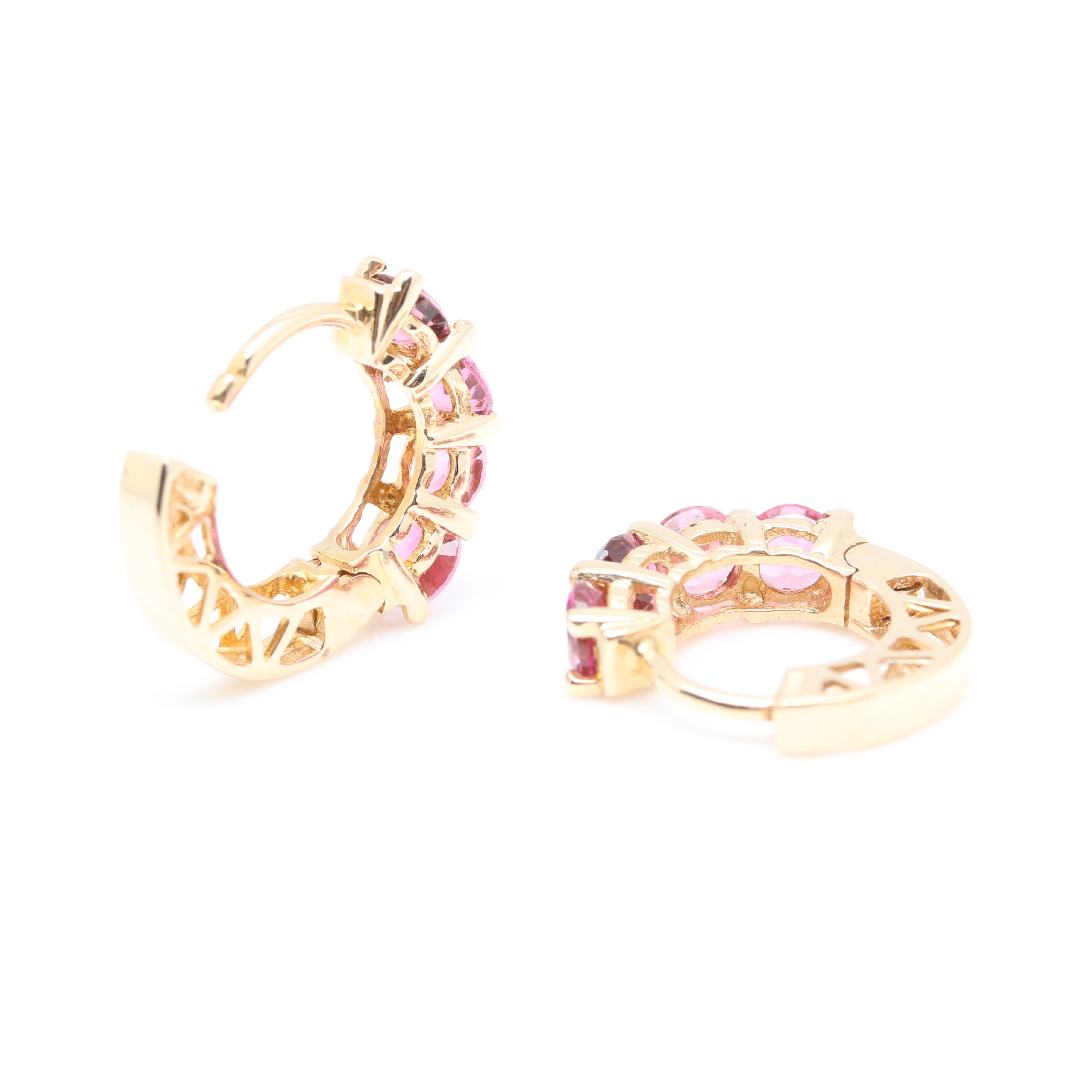 14K Yellow Gold Pink Tourmaline Earrings