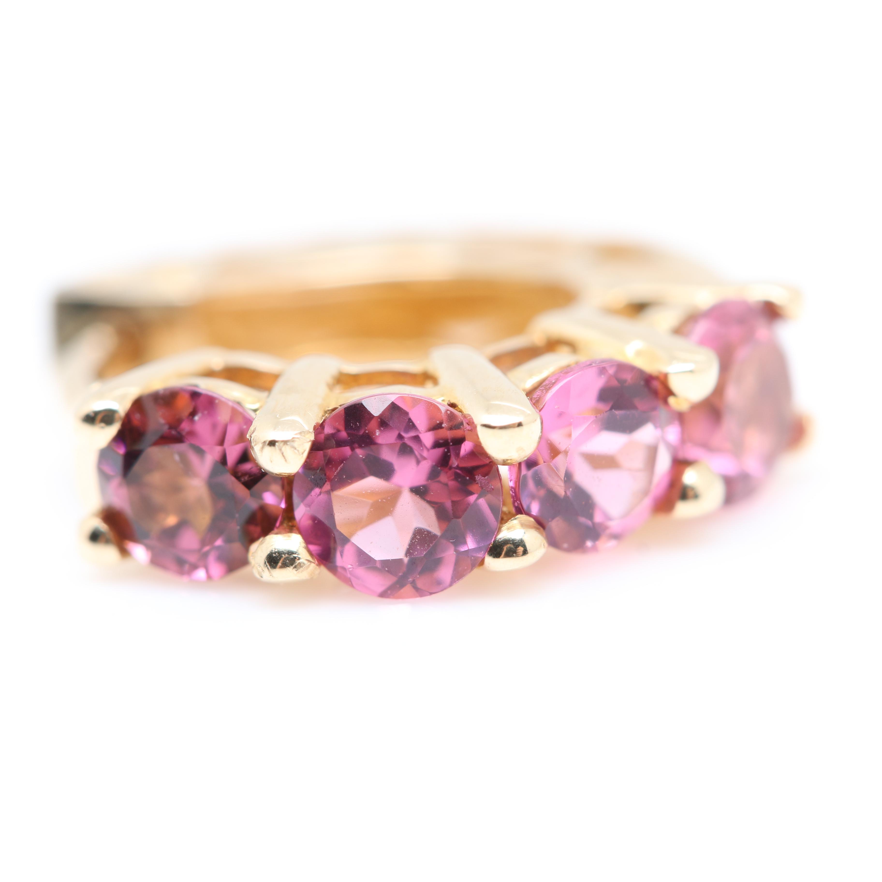 14K Yellow Gold Pink Tourmaline Earrings