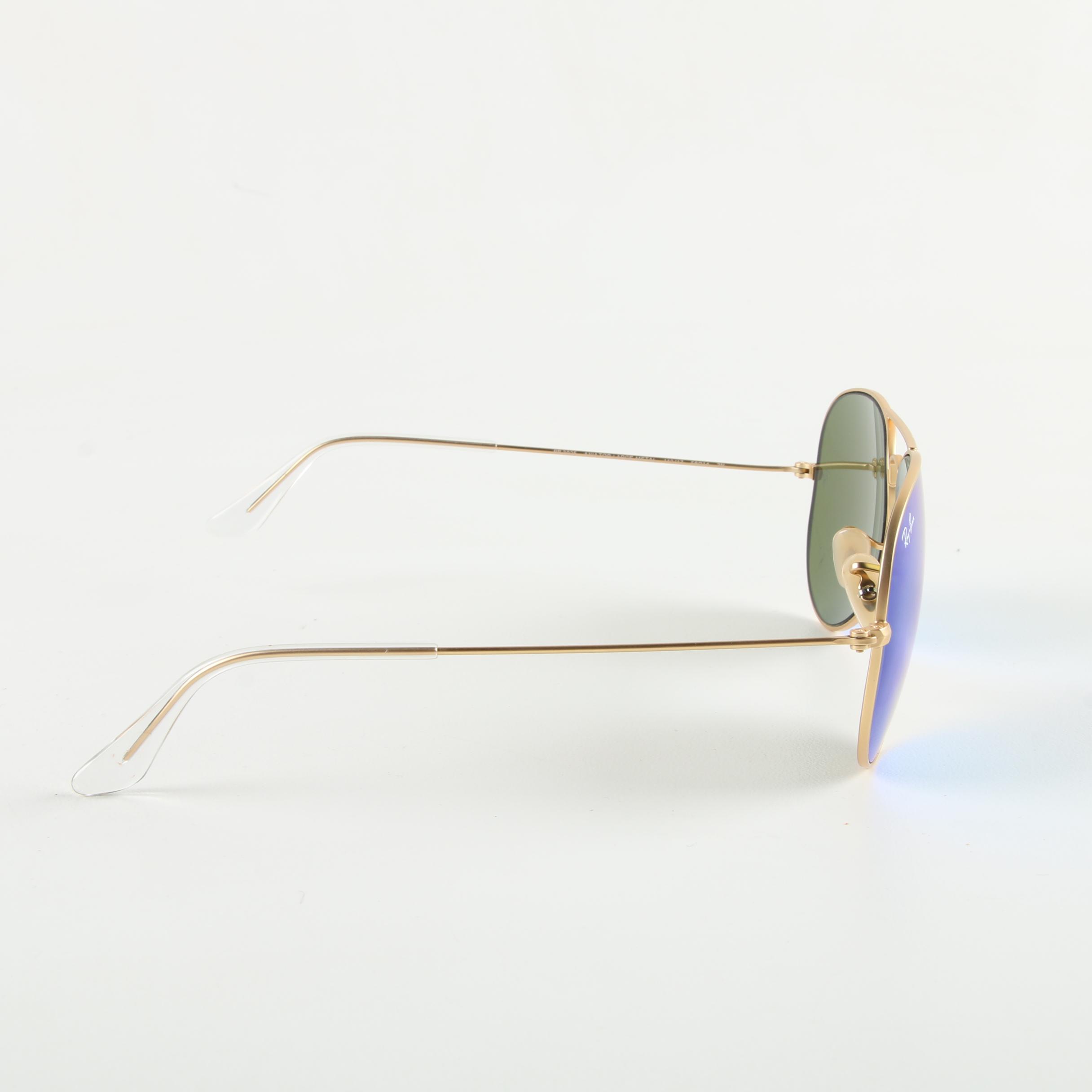Ray-Ban Aviator Sunglasses with Blue Mirrored Lenses