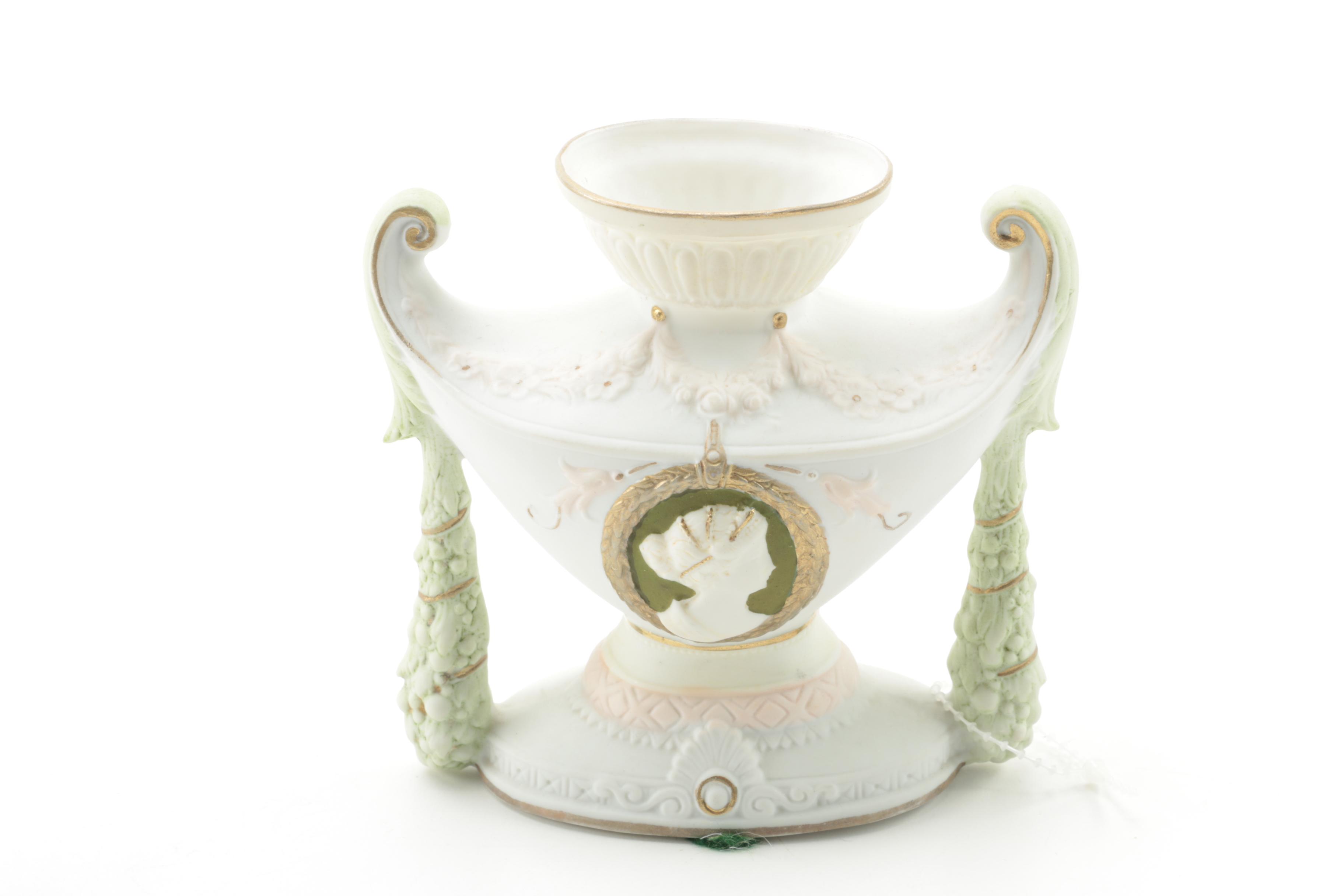 Antique Shafer & Vater Porcelain Shaving Mug and Vintage Vase