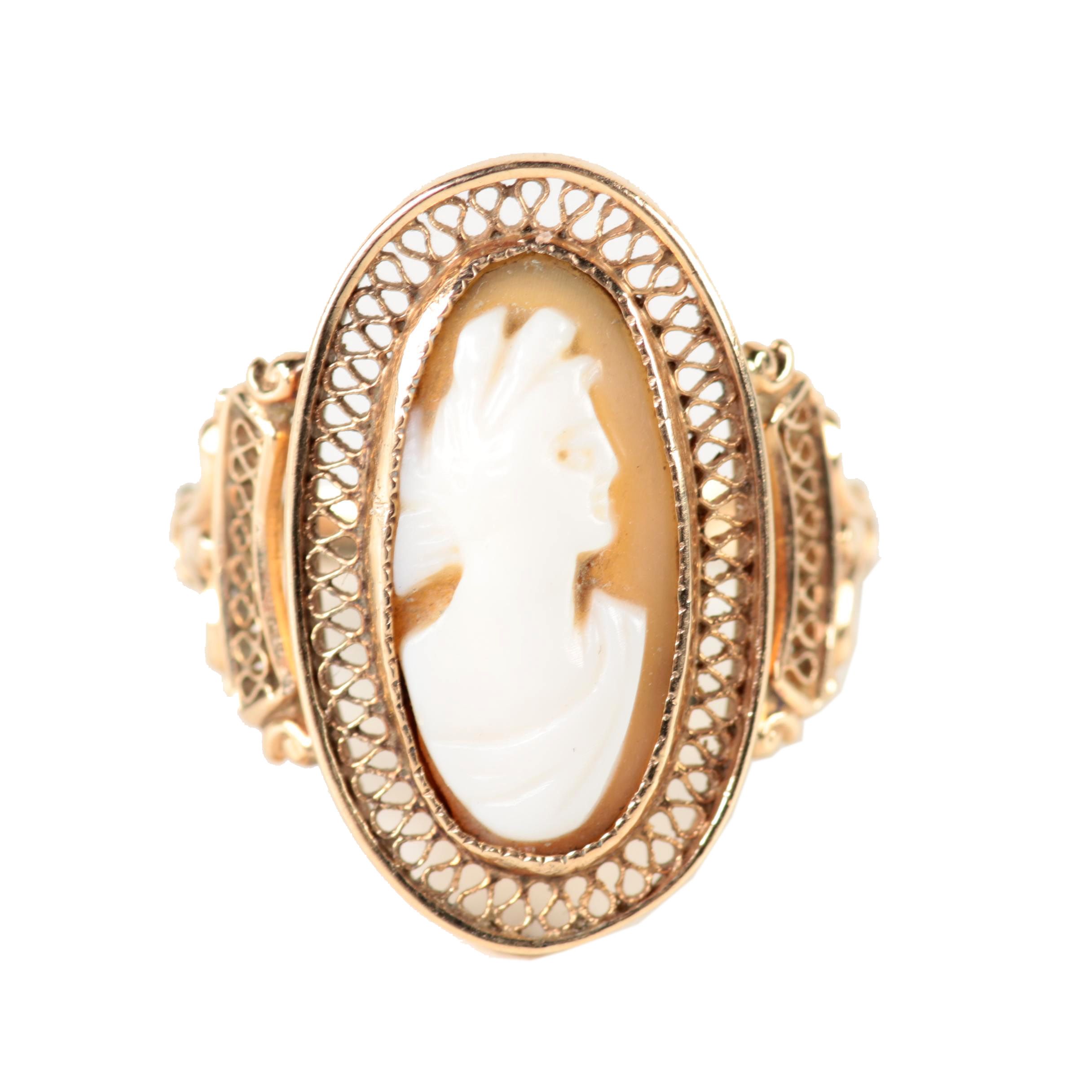 10K Yellow Gold Cameo Helmet Shell Ring