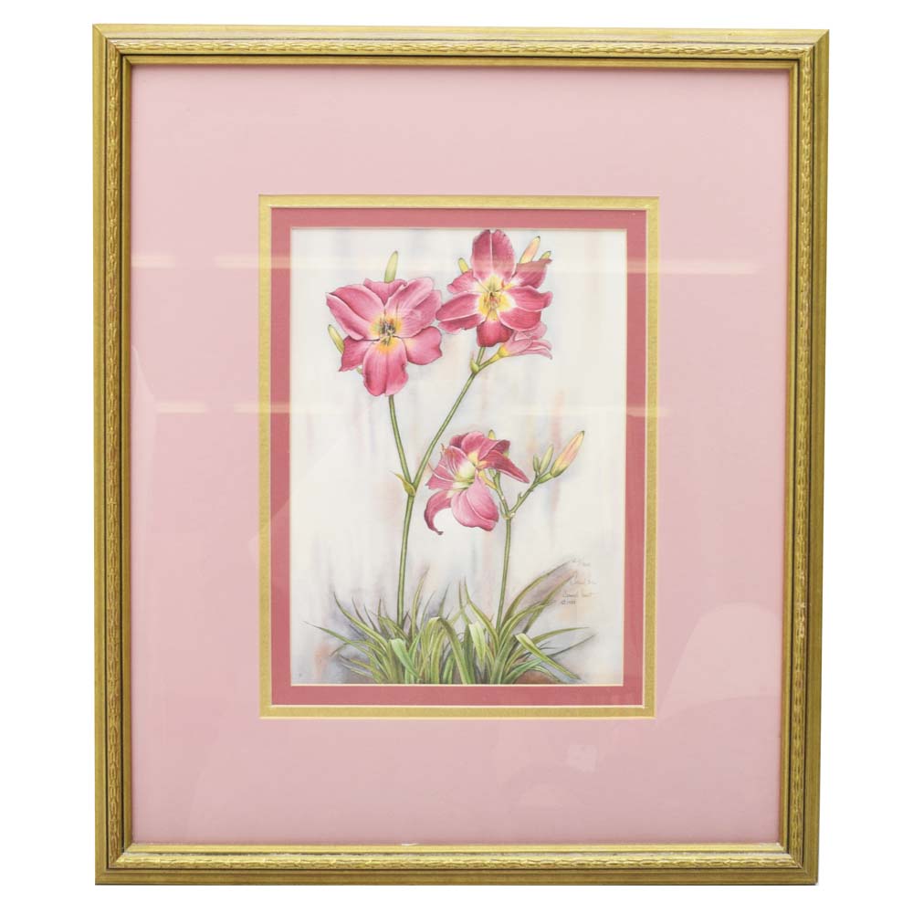 Carmel Foret Limited Edition Floral Offset Lithograph on Paper