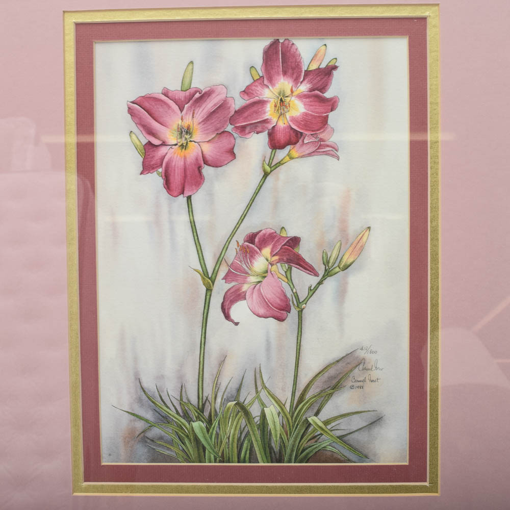 Carmel Foret Limited Edition Floral Offset Lithograph on Paper