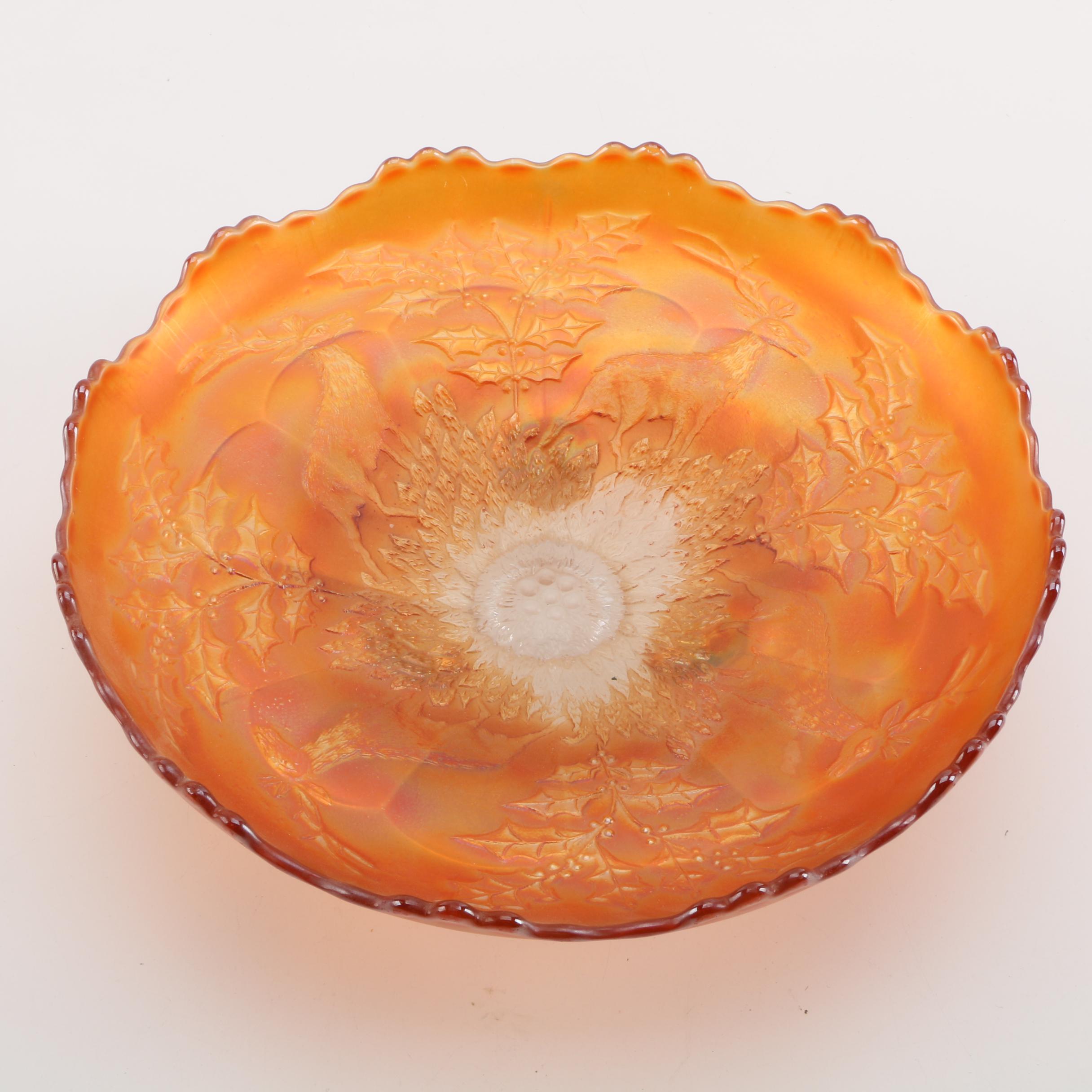 Fenton "Stag and Holly" Marigold Carnival Dish, Circa 1912