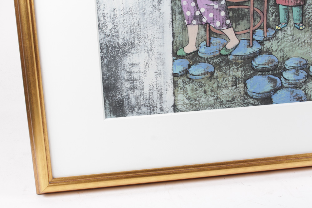 Chinese Gouache Painting of Woman and Child