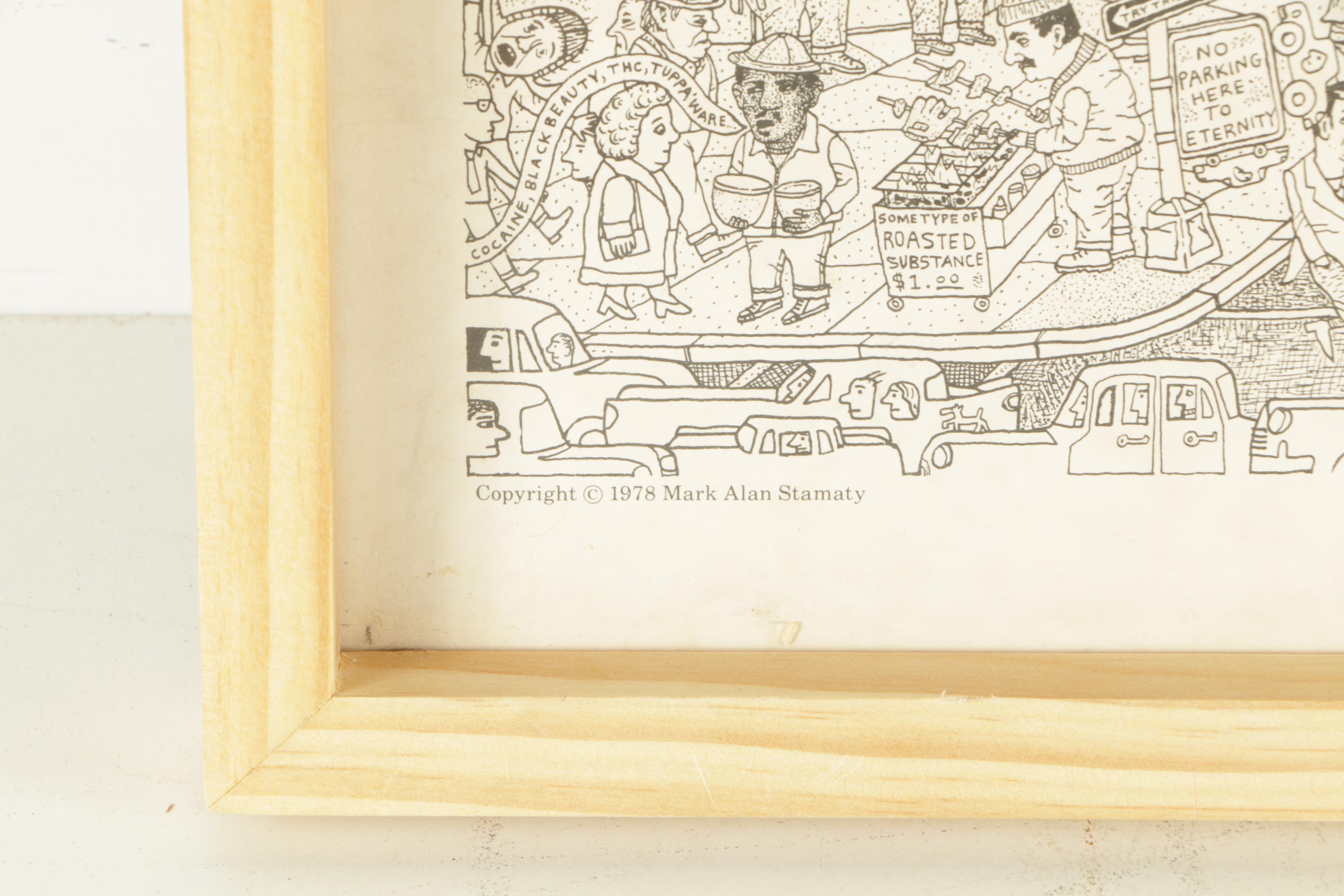 Lithograph Print on Paper After Mark Alan Stamaty "Times Square"