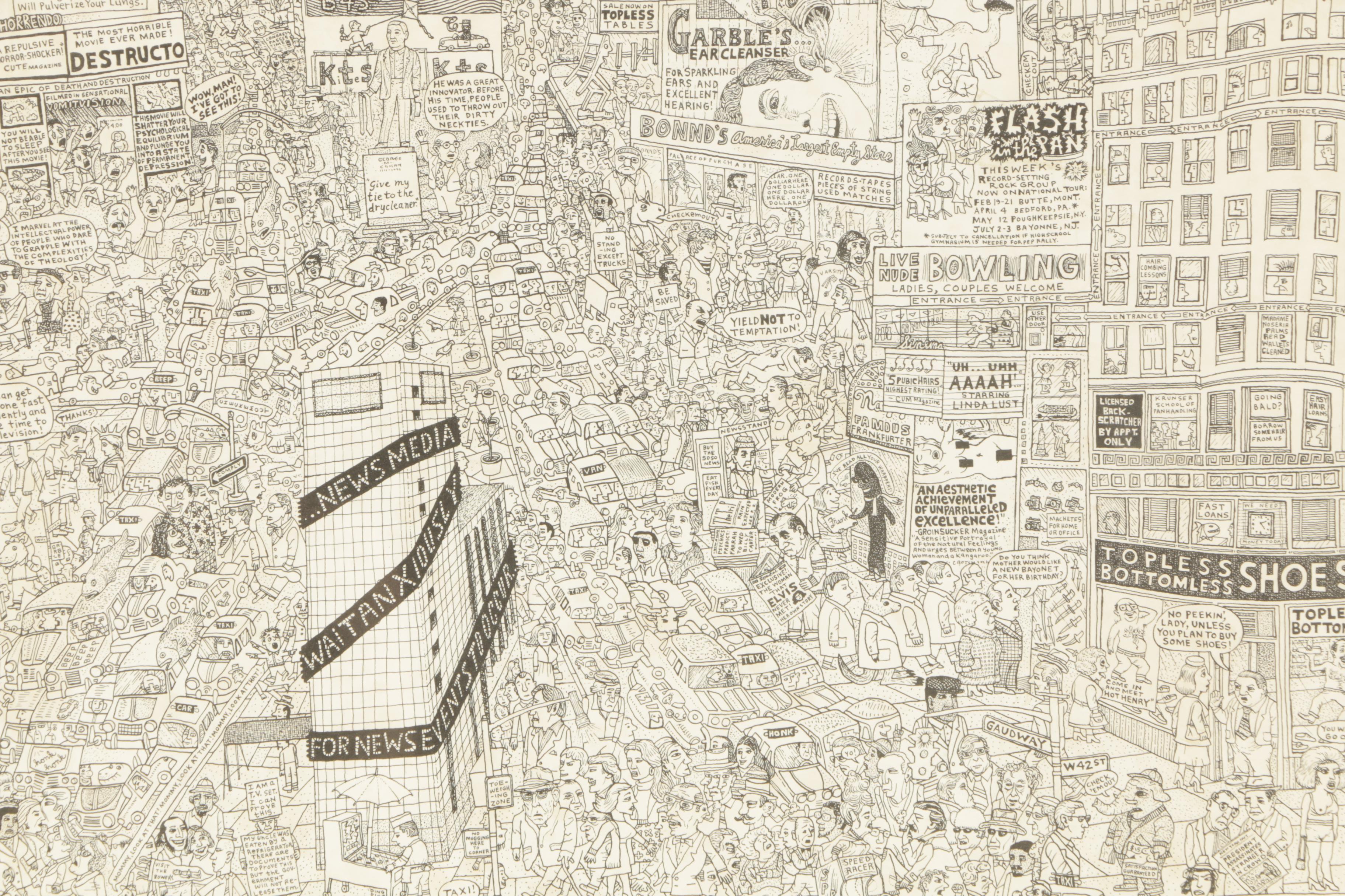 Lithograph Print on Paper After Mark Alan Stamaty "Times Square"