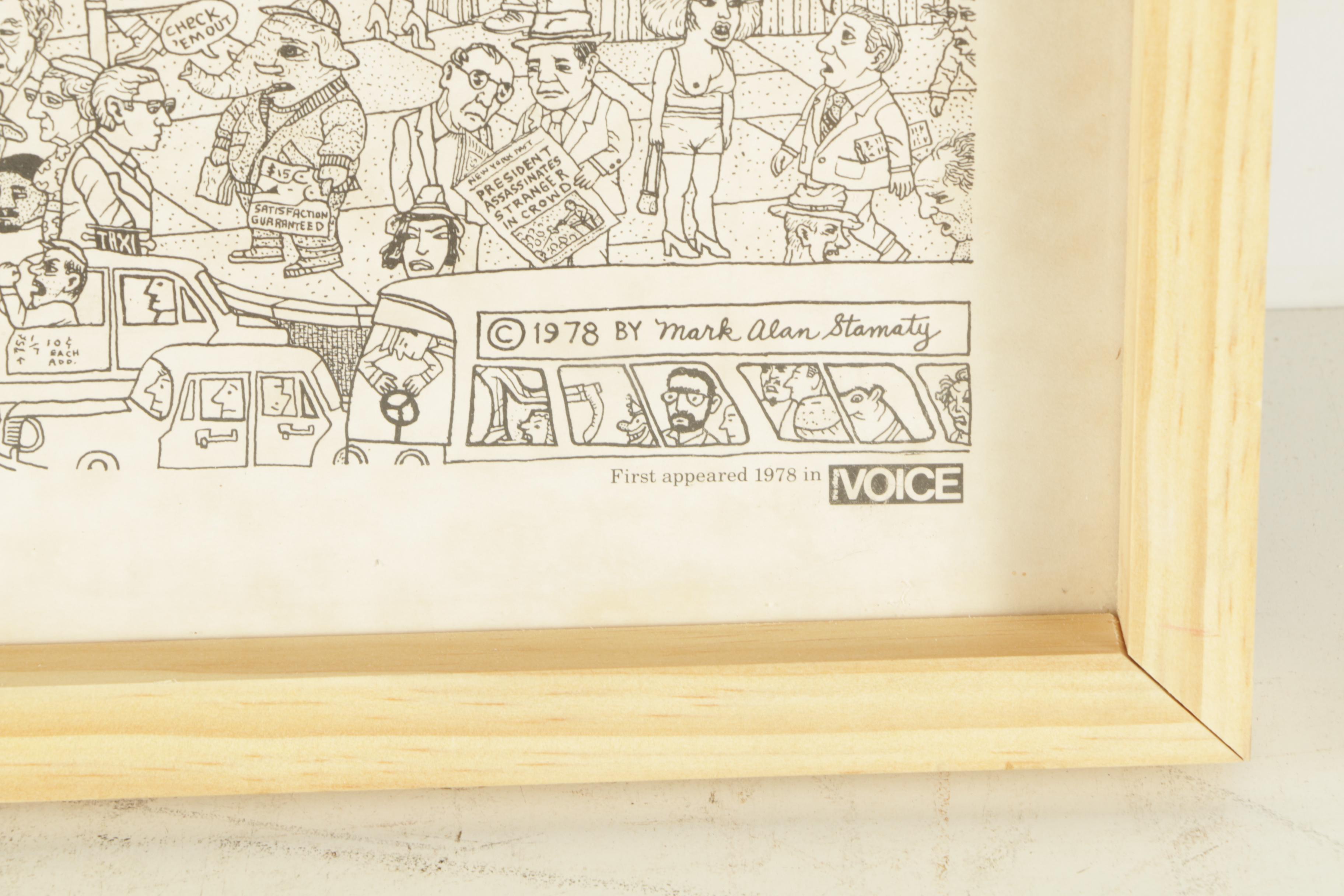 Lithograph Print on Paper After Mark Alan Stamaty "Times Square"