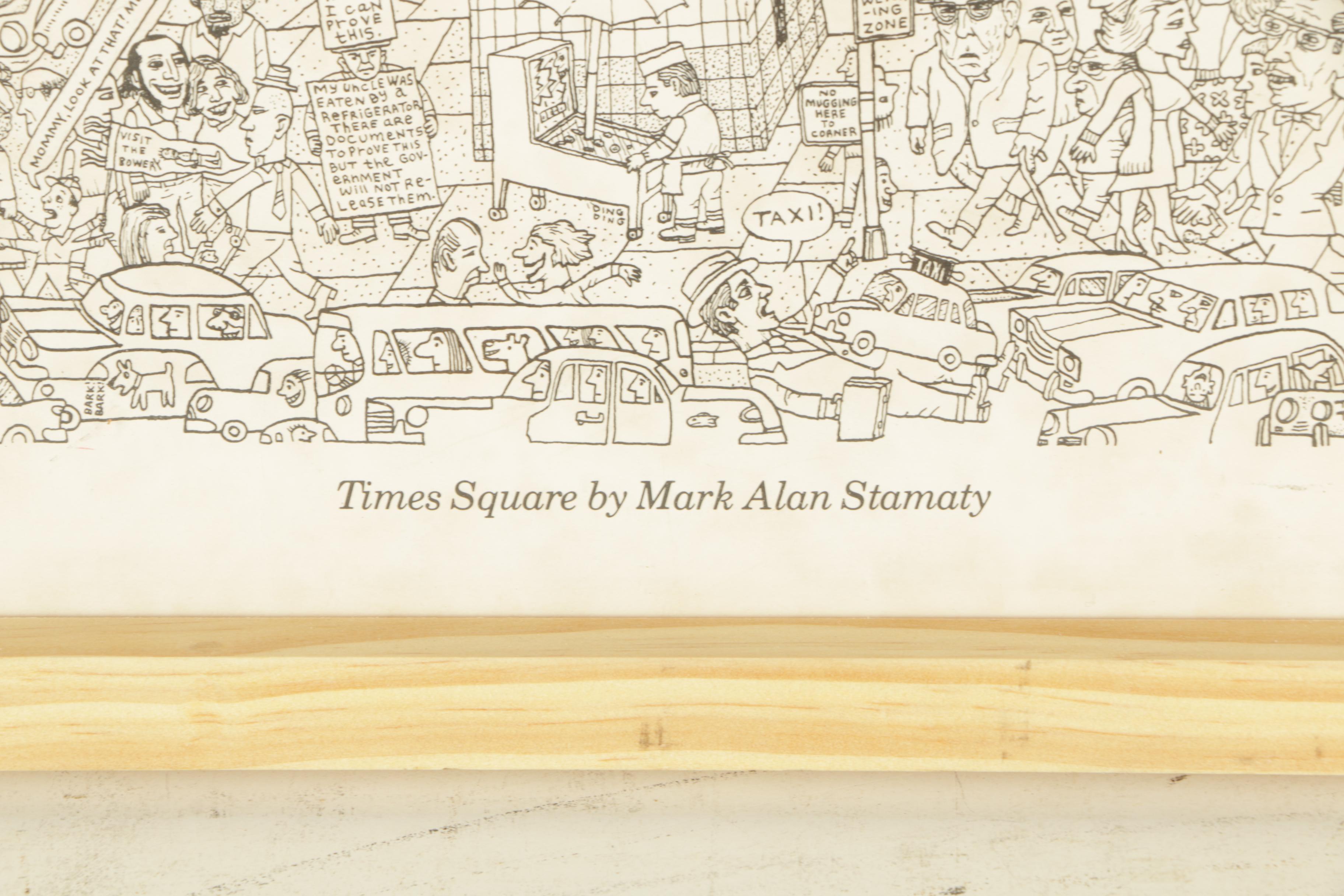 Lithograph Print on Paper After Mark Alan Stamaty "Times Square"