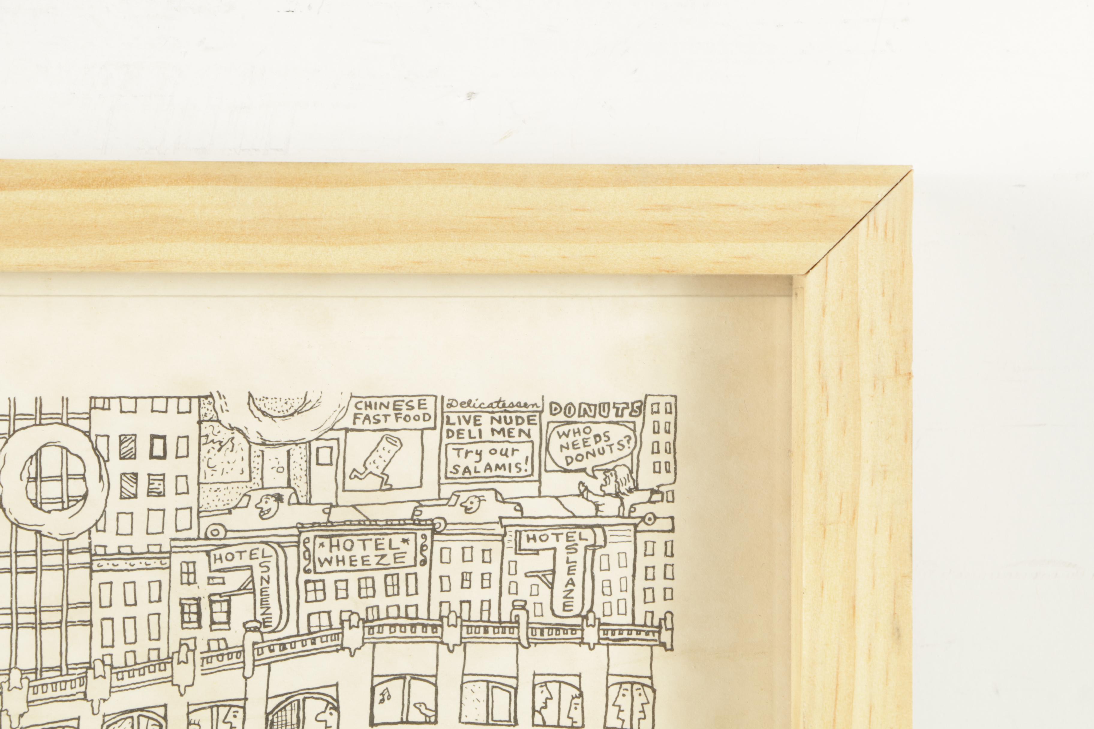 Lithograph Print on Paper After Mark Alan Stamaty "Times Square"