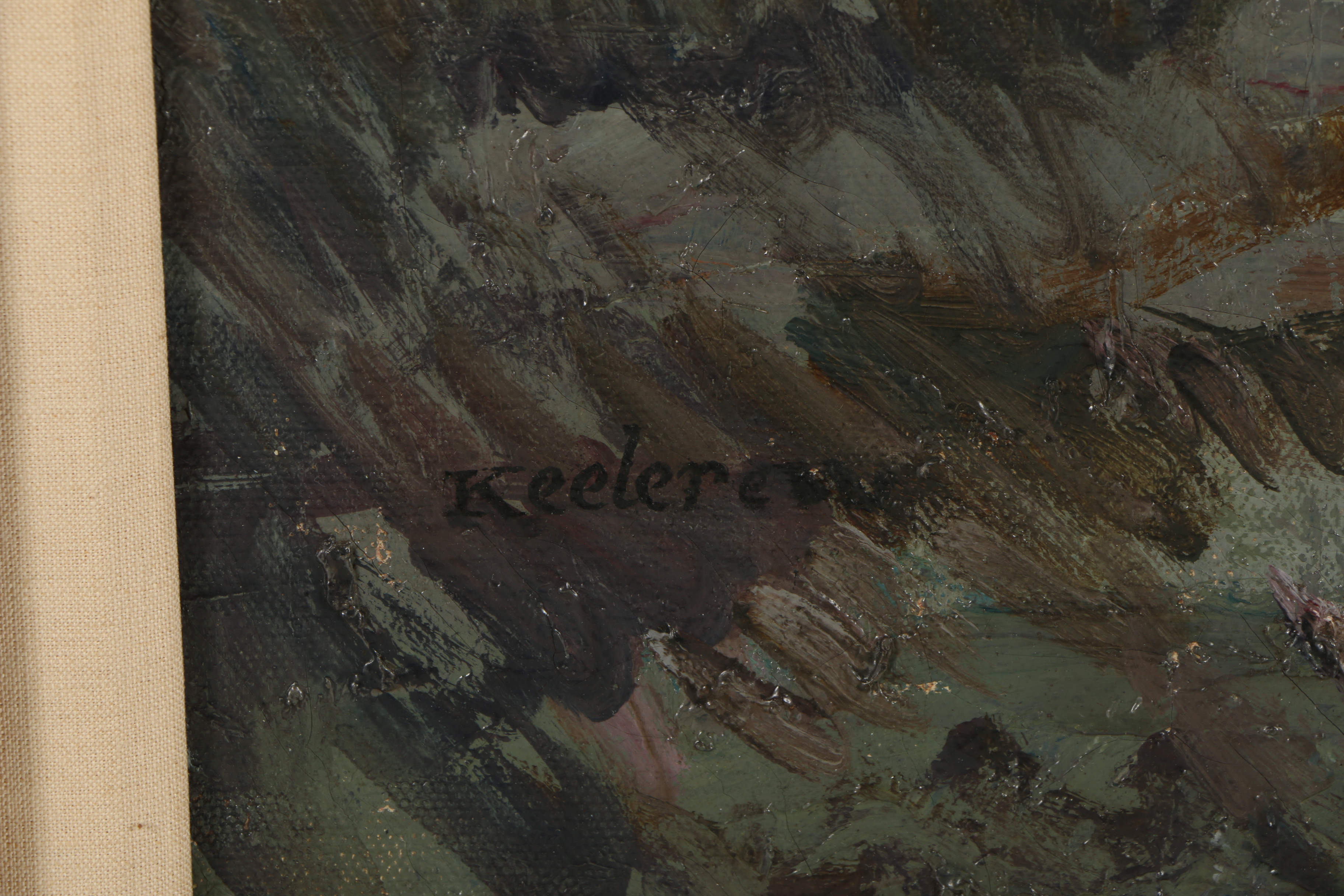 Vintage Oil Painting on Canvas of Boats at a Pier