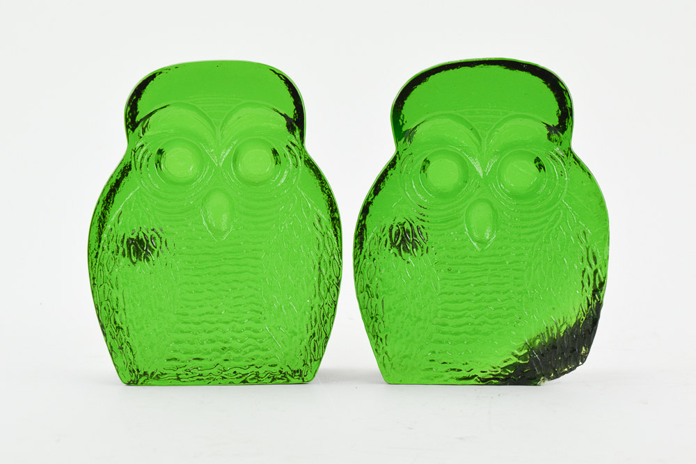 Blenko Glass Owl Bookends