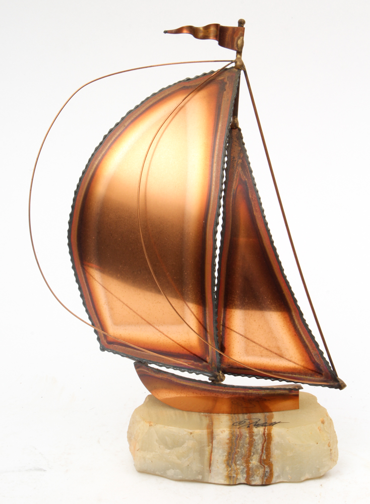 Brass and Copper Sailboat on an Agate Base