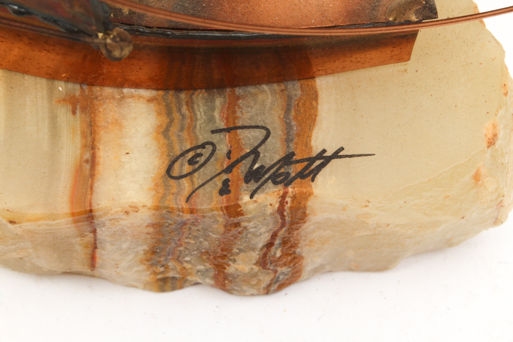 Brass and Copper Sailboat on an Agate Base