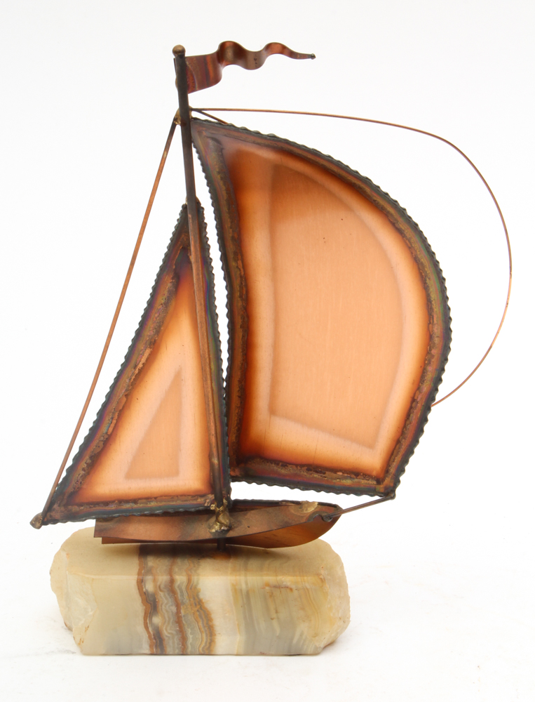 Brass and Copper Sailboat on an Agate Base