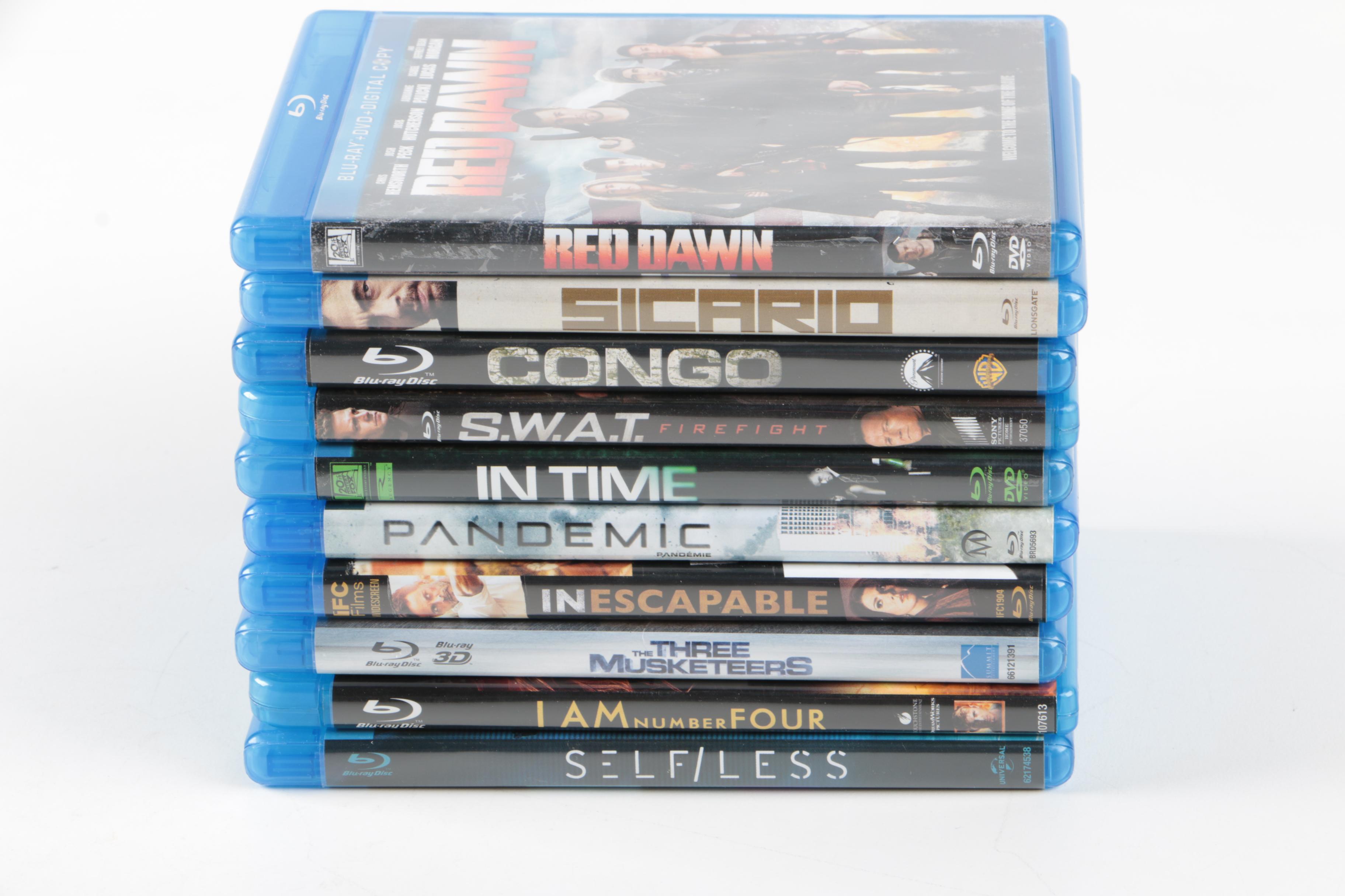 Collection of Action Film Blu-rays Including "Three Musketeers" and "Red Dawn"