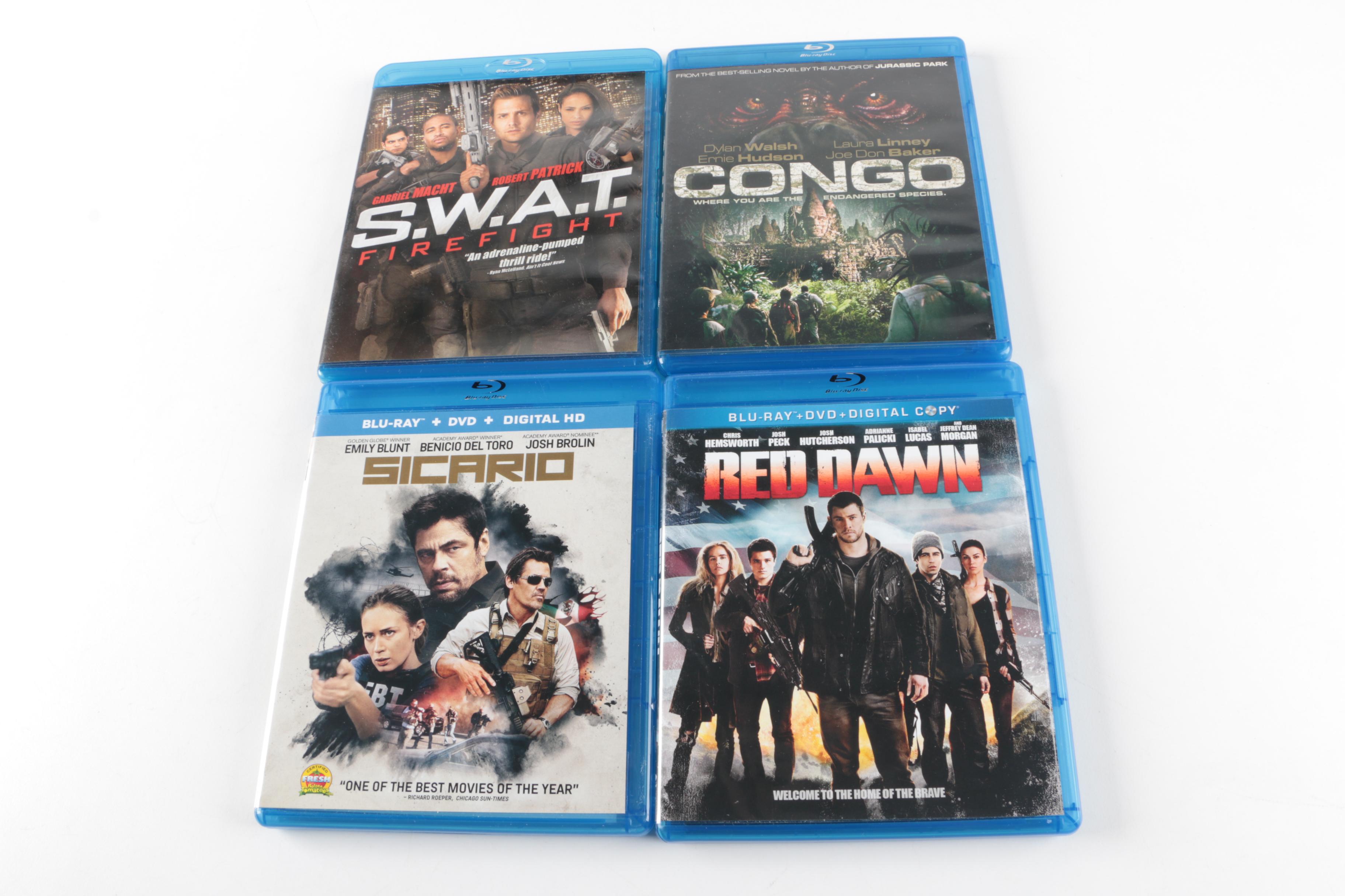 Collection of Action Film Blu-rays Including "Three Musketeers" and "Red Dawn"