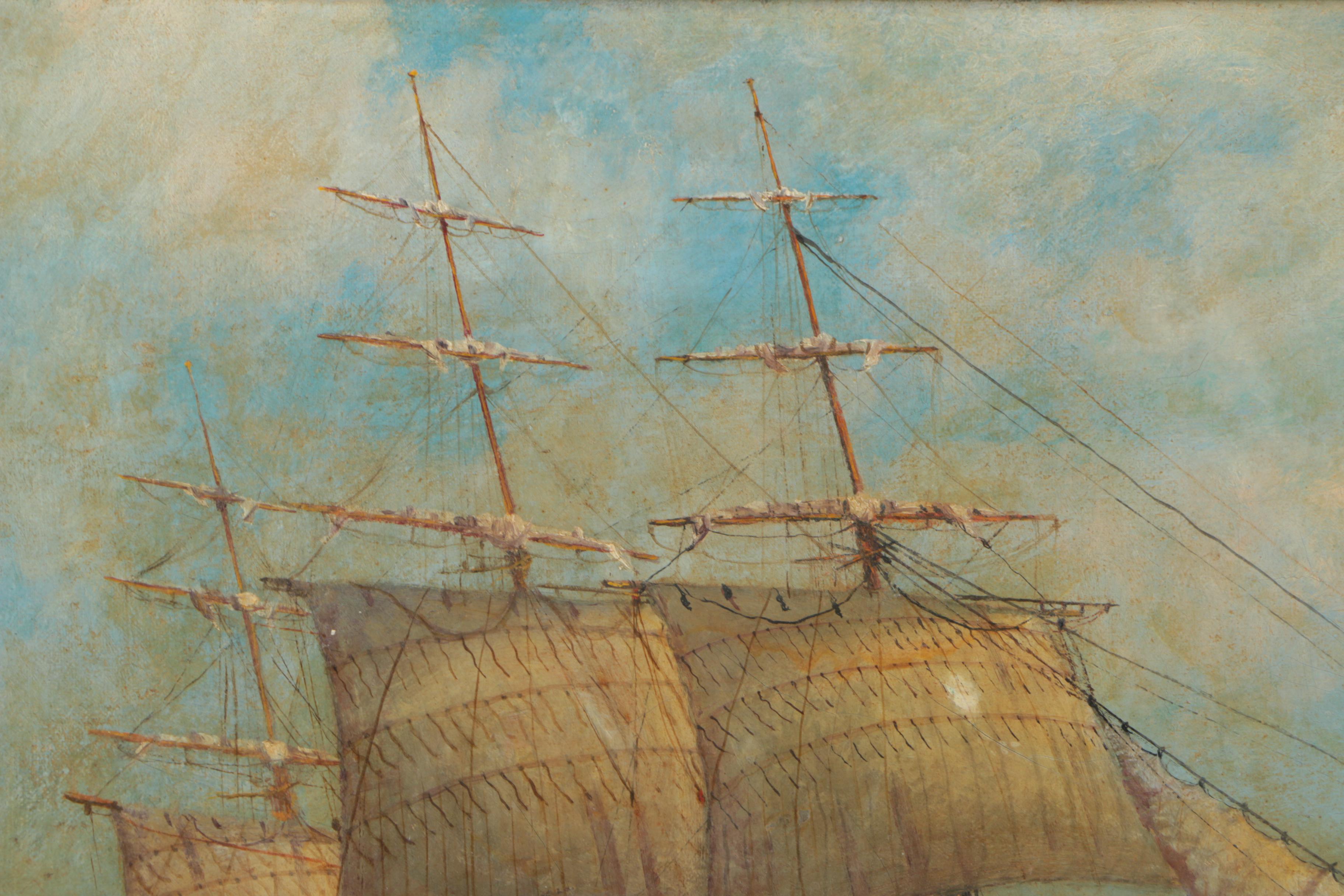 Oil Painting on Canvas of a Square Rigged Brig at Sea