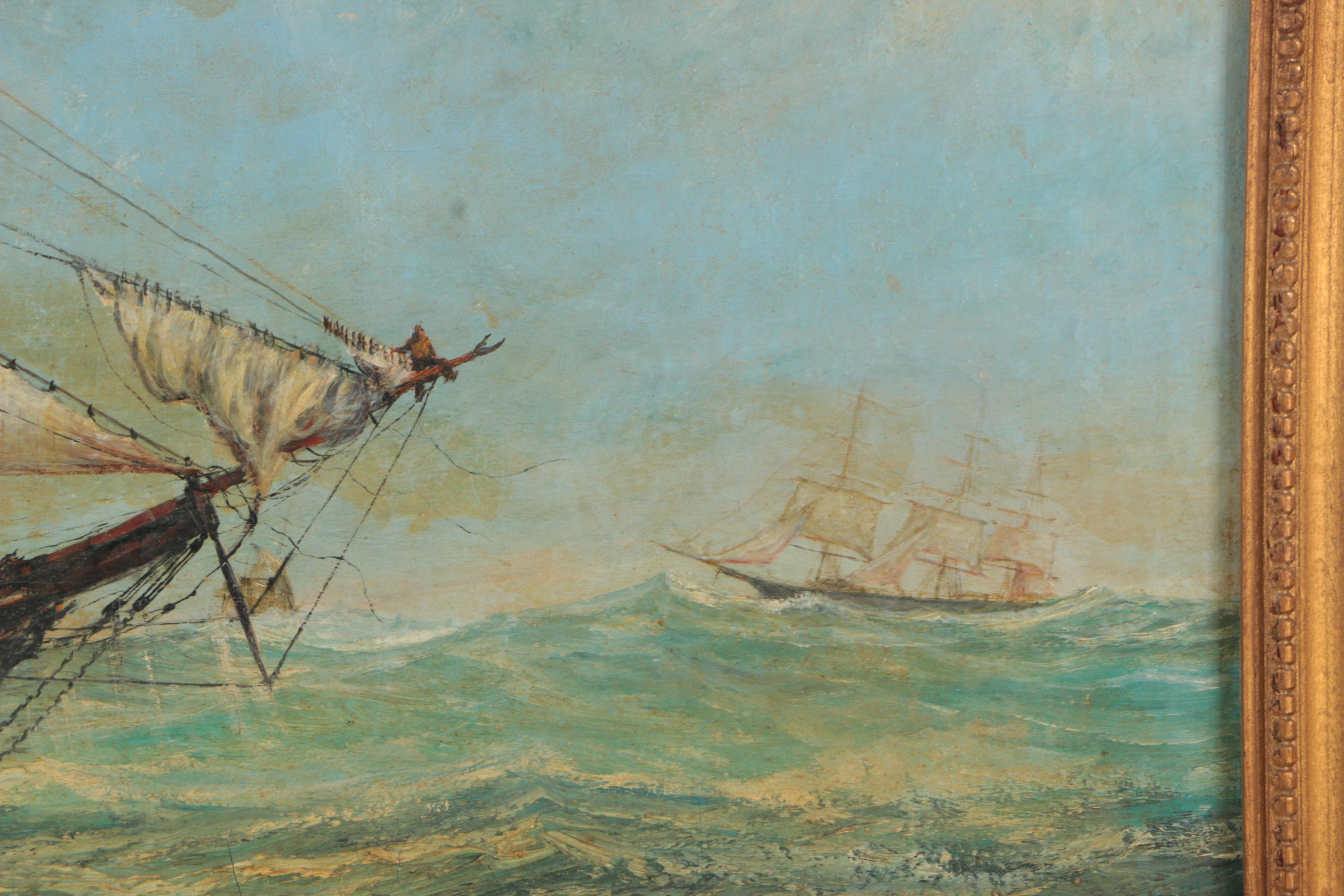 Oil Painting on Canvas of a Square Rigged Brig at Sea