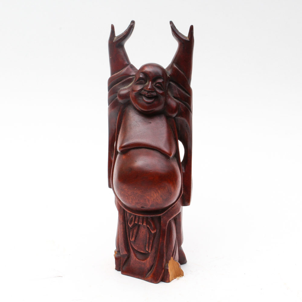 Chinese Carved Wood Budai Statue